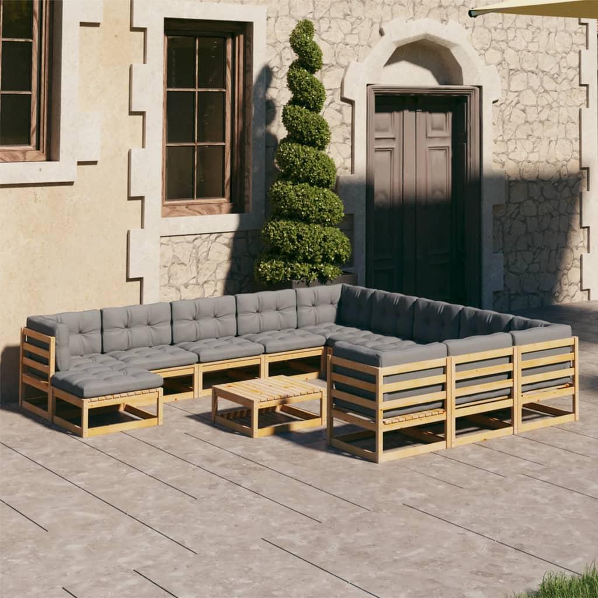 Voir la diapositive 1 : VIDAXL Salon de jardin 12 pcs avec coussins Noir Bois de pin massif