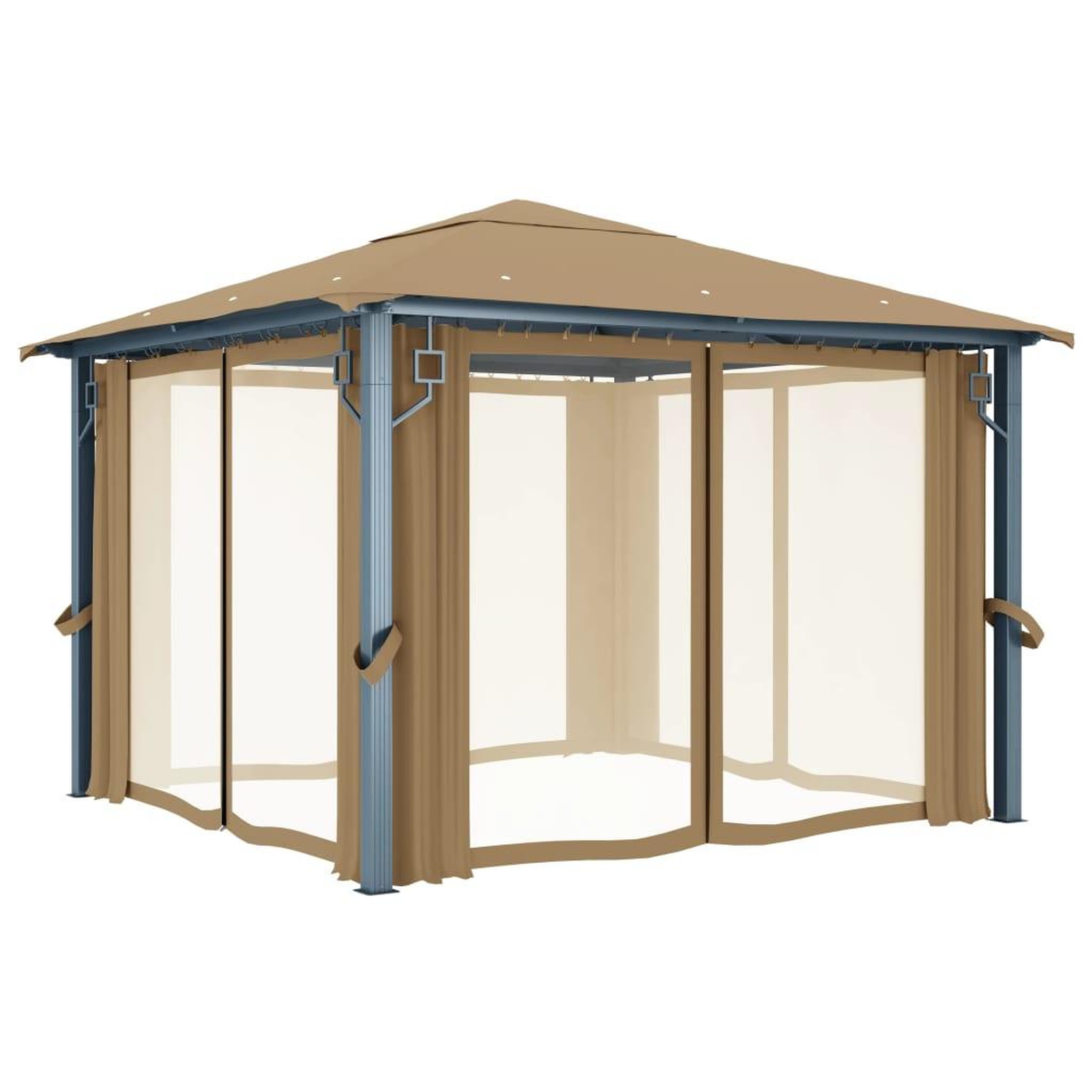 Voir la diapositive 3 : VIDAXL Tonnelle avec rideau 300x300 cm Taupe Aluminium