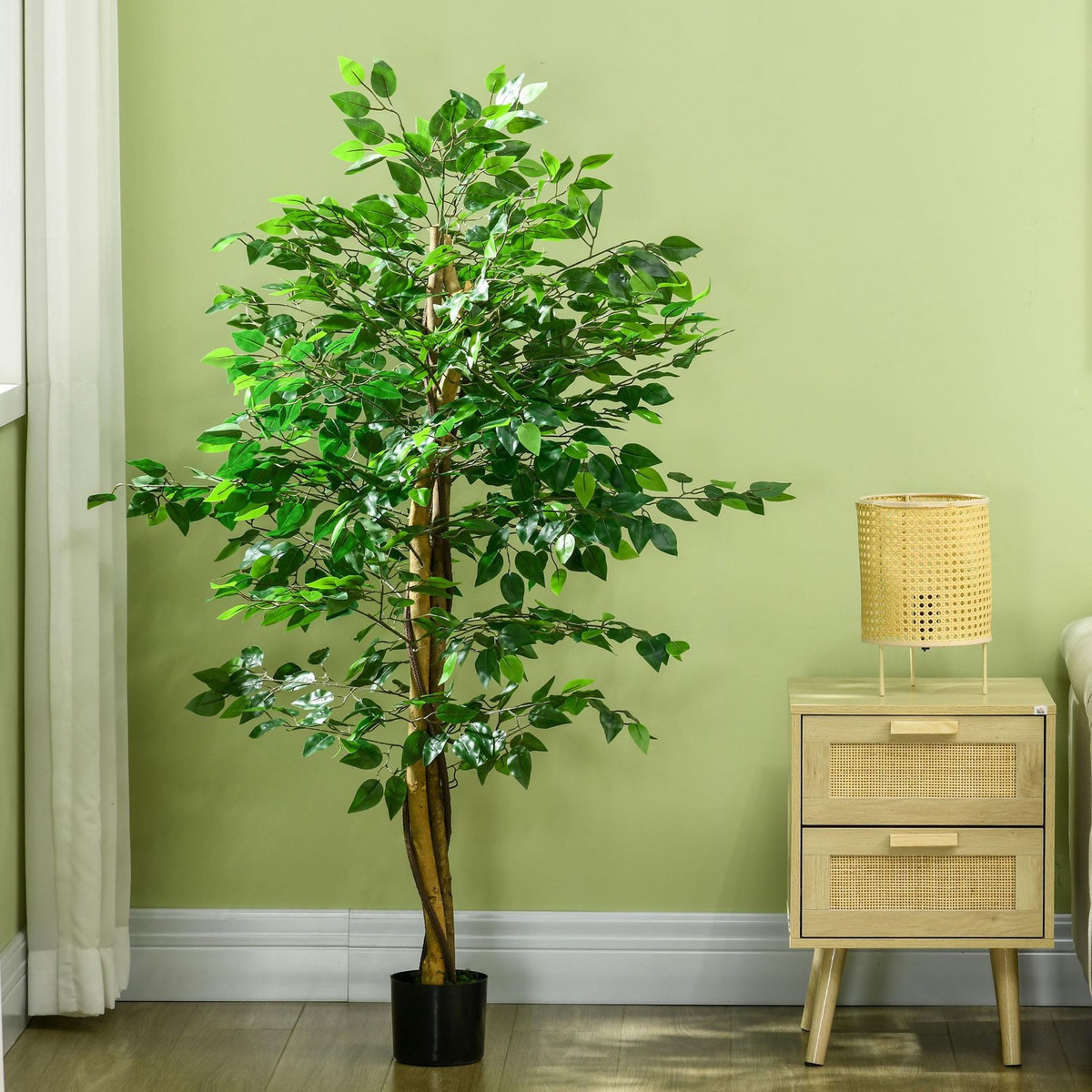 HOMCOM Arbre artificiel plante artificiel ficus hauteur 1,5 m tronc branches liane lichen feuilles grand réalisme pot inclus