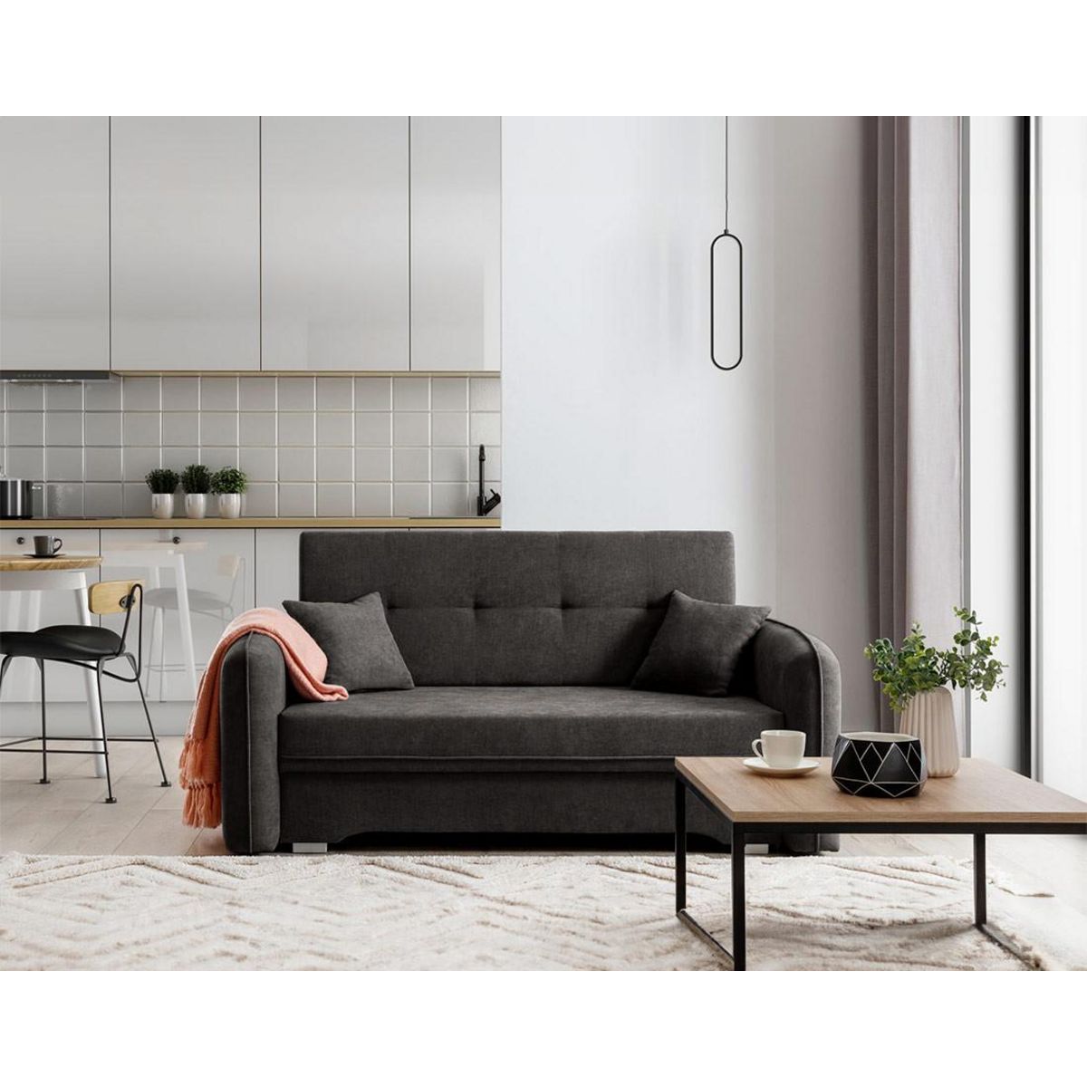 BEST MOBILIER Michelle - canapé droit 3 places convertible avec coffre en velours