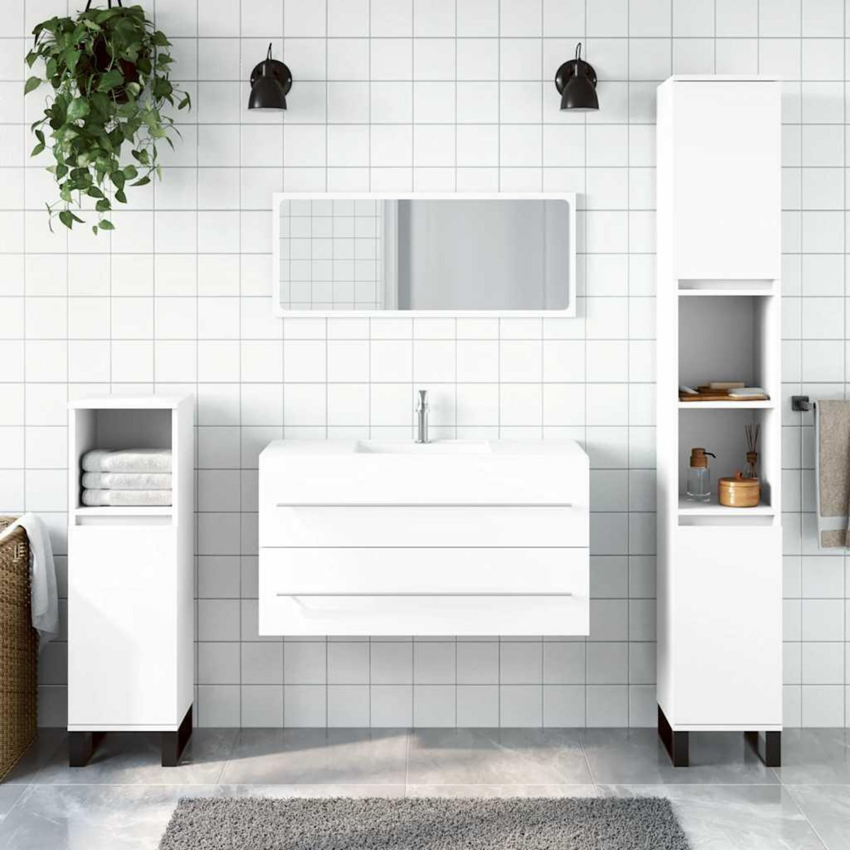VIDAXL Armoire de salle de bain avec miroir blanc bois d'ingenierie