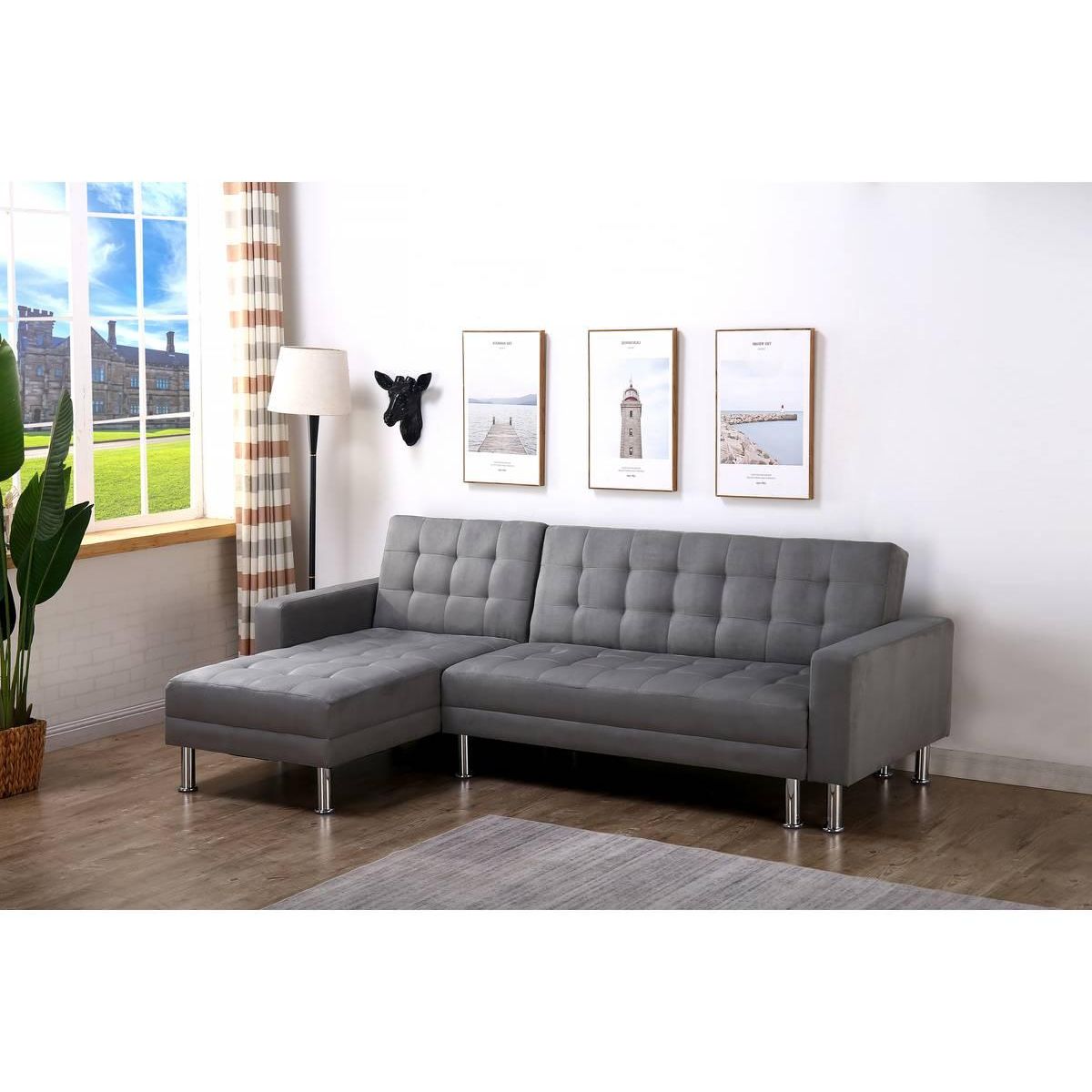 Habitat et Jardin Canapé d'angle convertible et réversible  Theo - 4 places - Gris