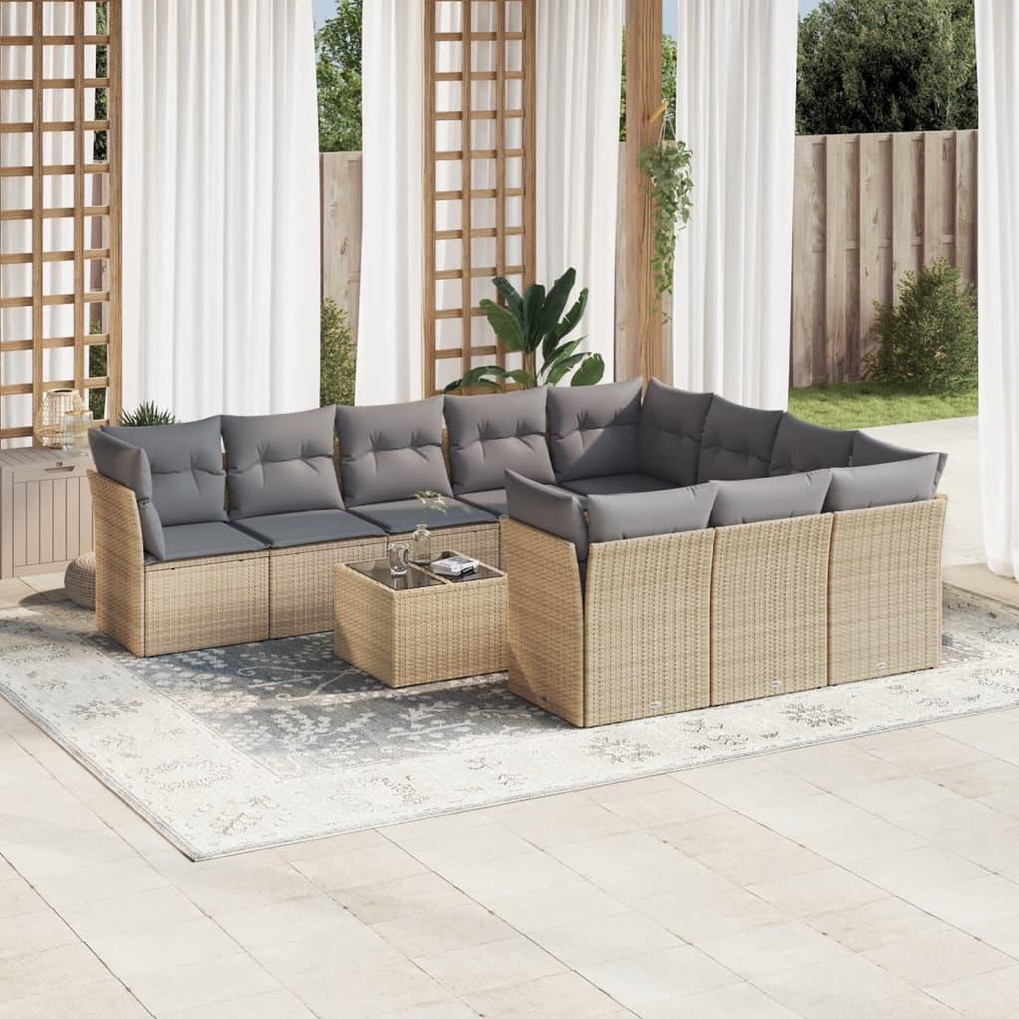 VIDAXL Salon de jardin 11 pcs avec coussins beige resine tressee