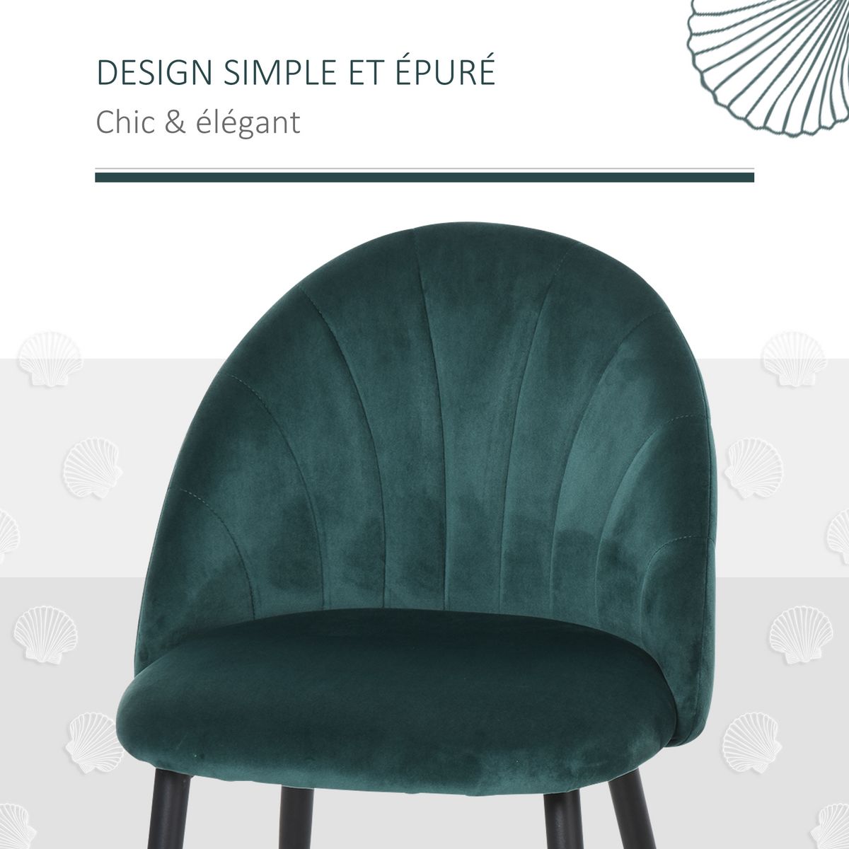 HOMCOM Lot de 2 chaises velours vert pieds métal noir dim. 52L x 54l x 79H cm