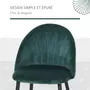 HOMCOM Lot de 2 chaises velours vert pieds métal noir dim. 52L x 54l x 79H cm