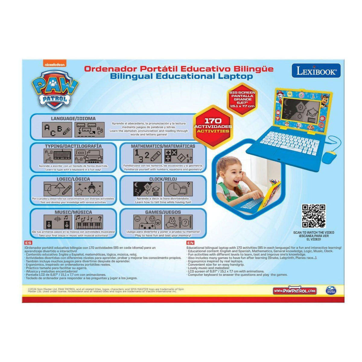 Lexibook Ordinateur portable éducatif bilingue La Pat Patrouille (EN/ES)