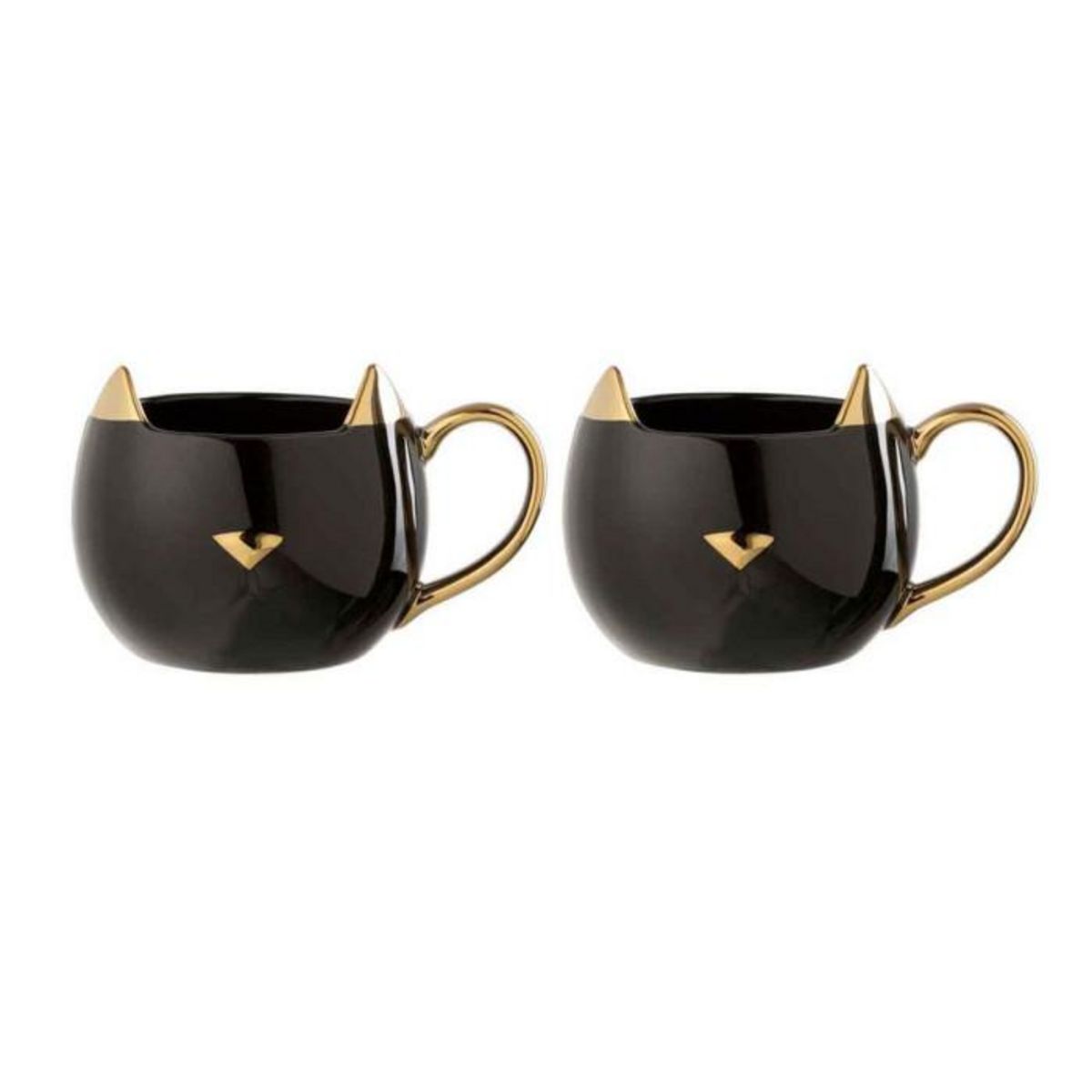 Paris Prix Lot de 2 Mugs en Porcelaine  Chat  400ml Noir & Or