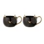 Voir la diapositive 1 : Paris Prix Lot de 2 Mugs en Porcelaine  Chat  400ml Noir & Or