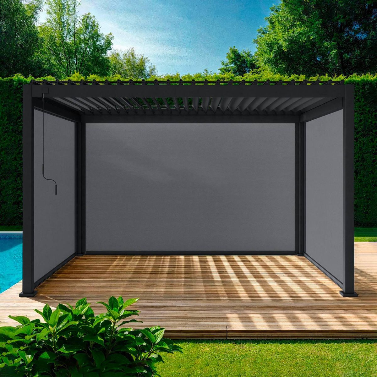 SWEEEK Pergola bioclimatique aluminium 3x4m + 2 stores 3m + 1 store 4m Triomphe