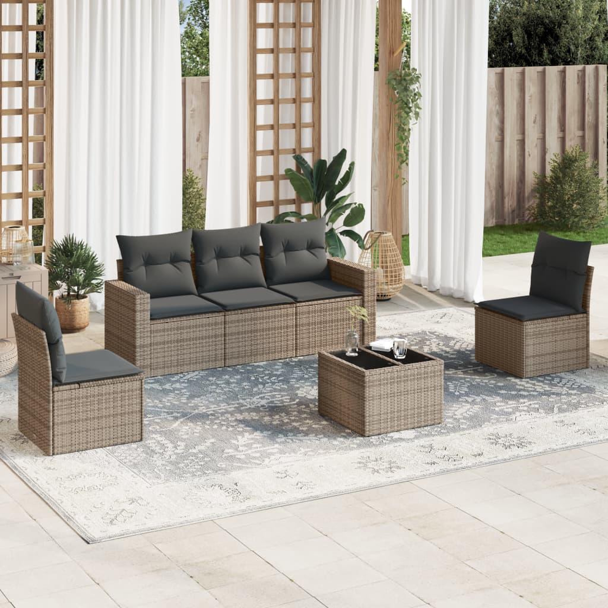 VIDAXL Salon de jardin 6 pcs avec coussins gris resine tressee