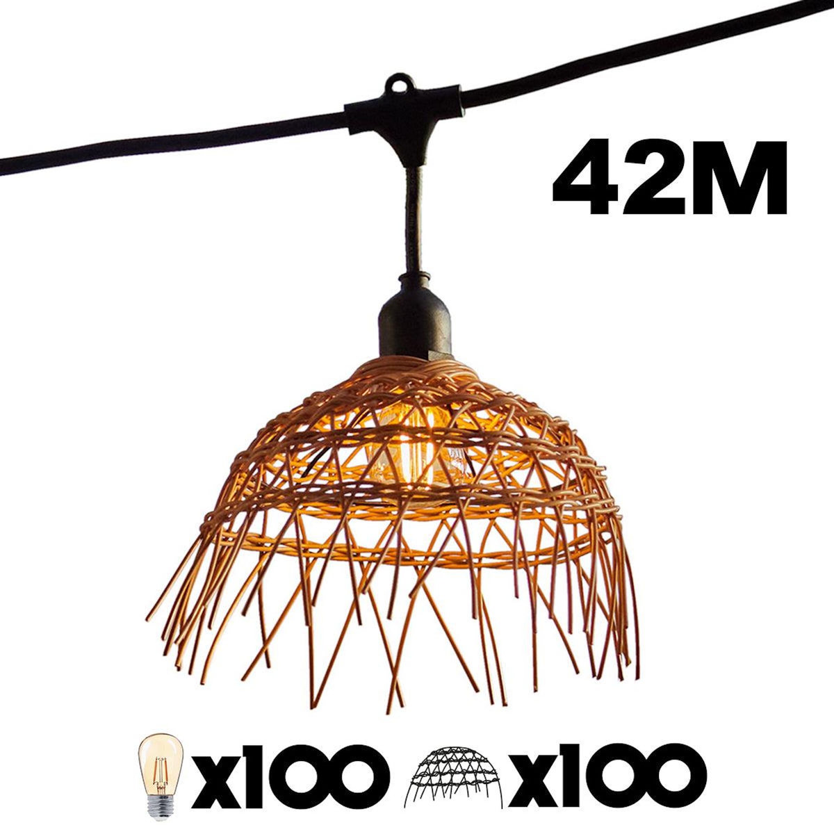 Lumisky Lot de 10 guirlandes HAWAII Noir Poly rotin 6M