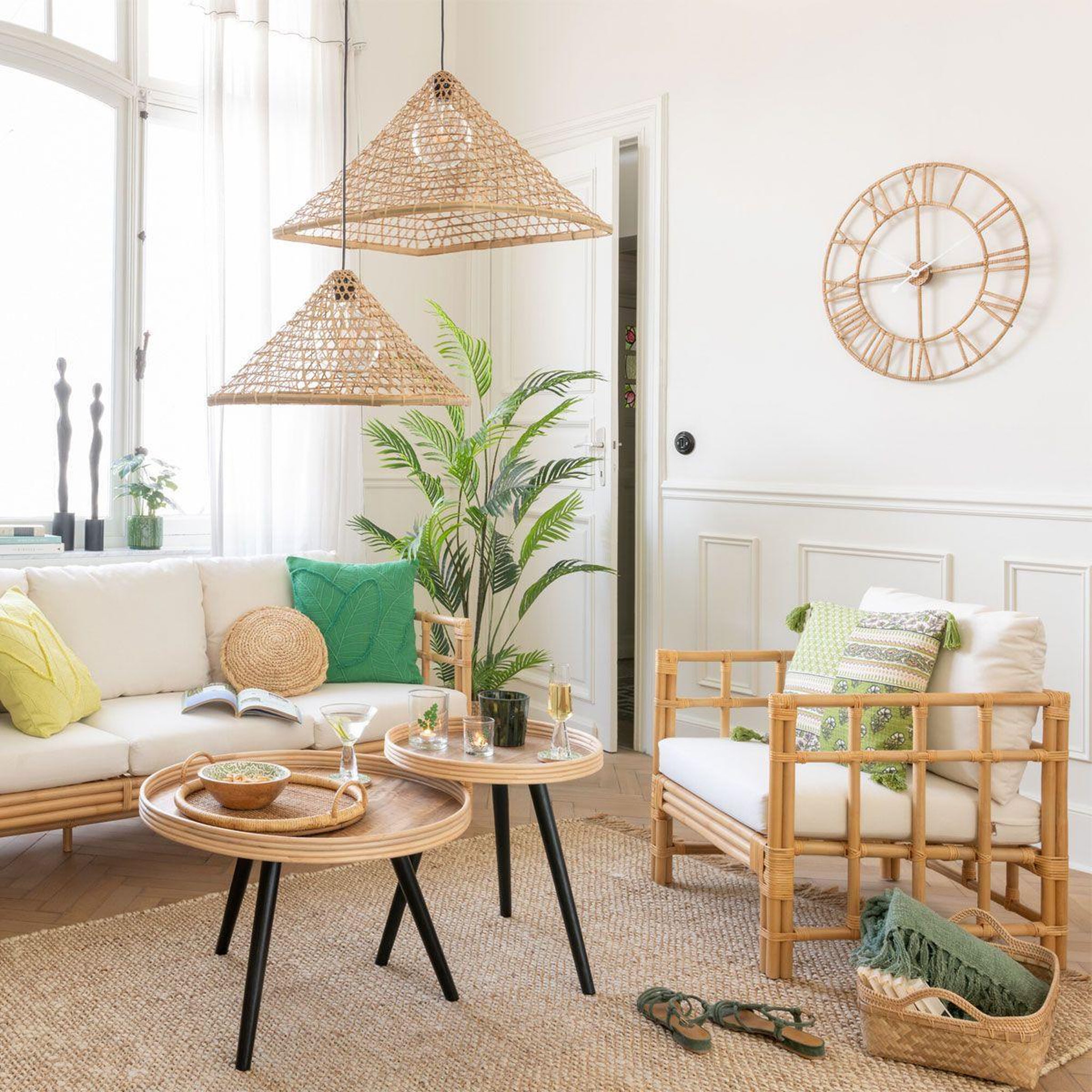 Voir la diapositive 3 : J-LINE Horloge murale en rotin  roman  100cm naturel