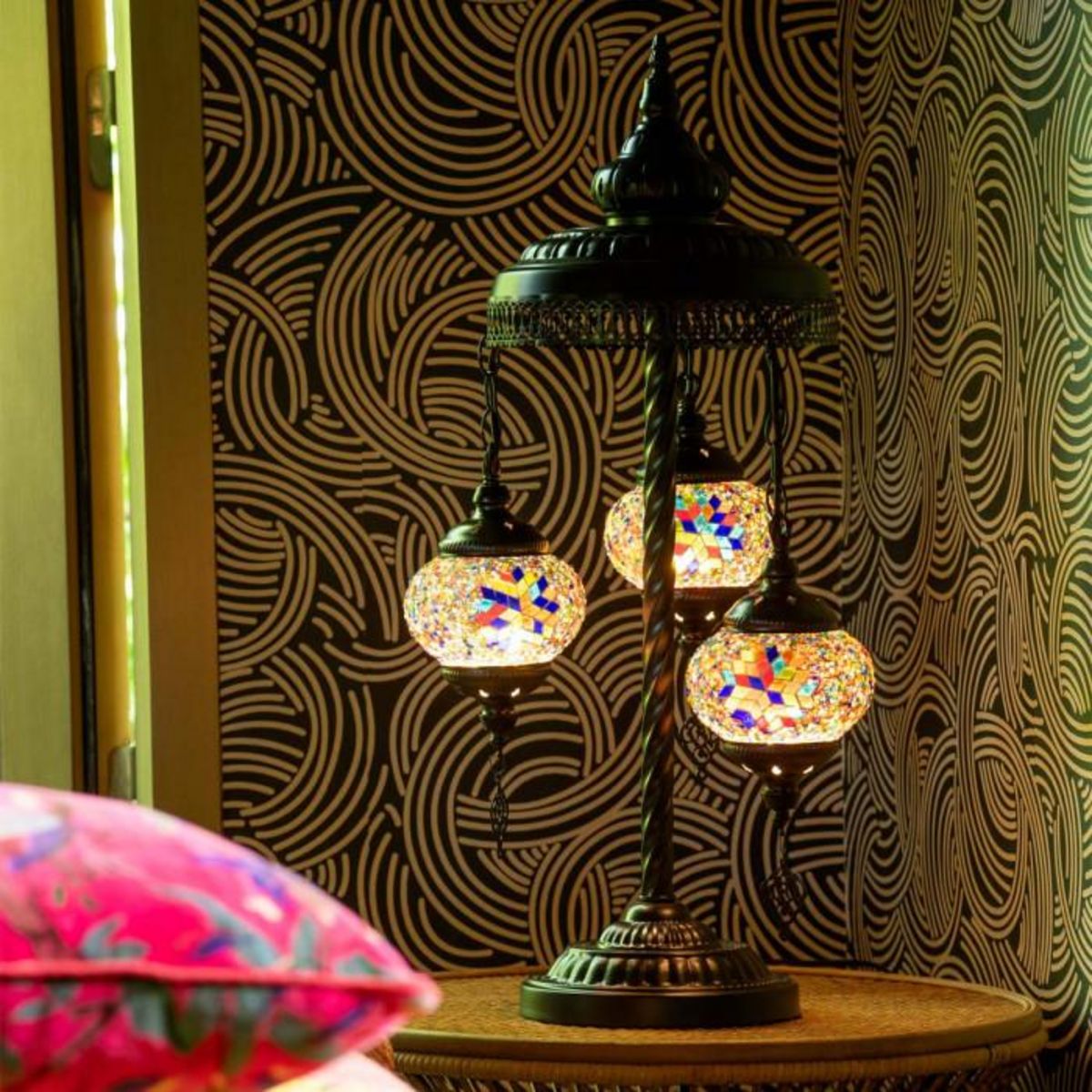 Paris Prix Lampe à Poser Mosaïque 3 Têtes  Neal  78cm Multicolore