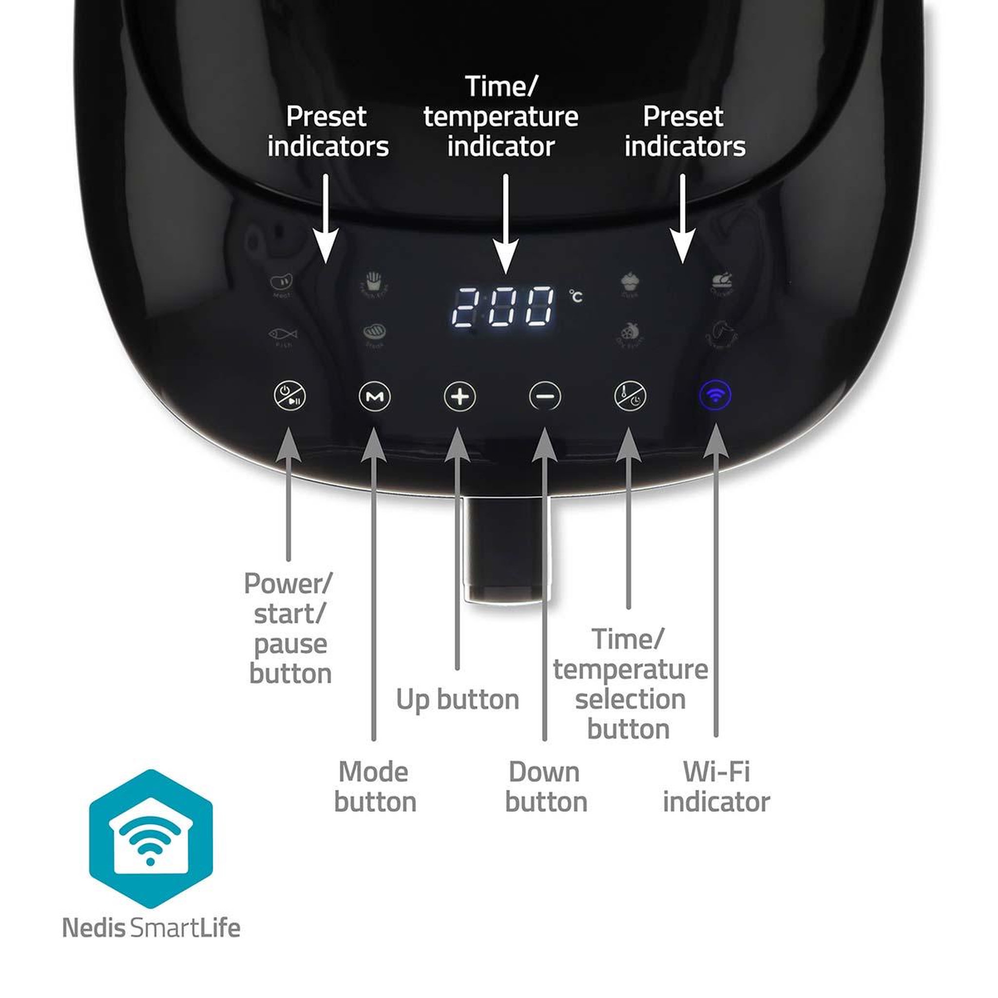 Voir la diapositive 3 : NEDIS Friteuse à air chaud smart life - wi-fi - noir - kaaf180bkw