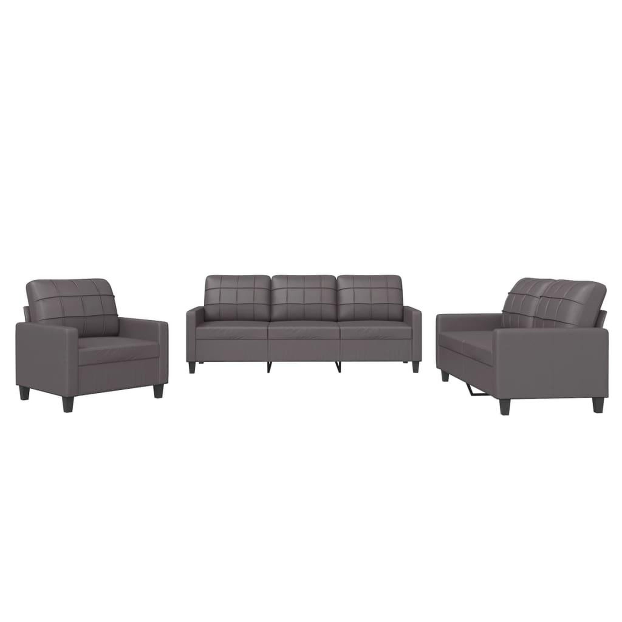 Voir la diapositive 2 : VIDAXL Ensemble de canapes 3 pcs avec coussins Gris Similicuir