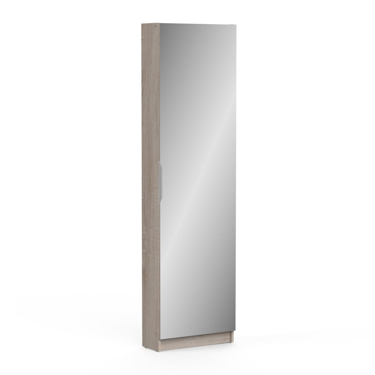 Demeyere Armoire a chaussures ZAPATERO - 12 Paires - Décor Chene et Noir - 1 porte avec miroir - L50 x P18 x H200 cm - CBA MEUBLES