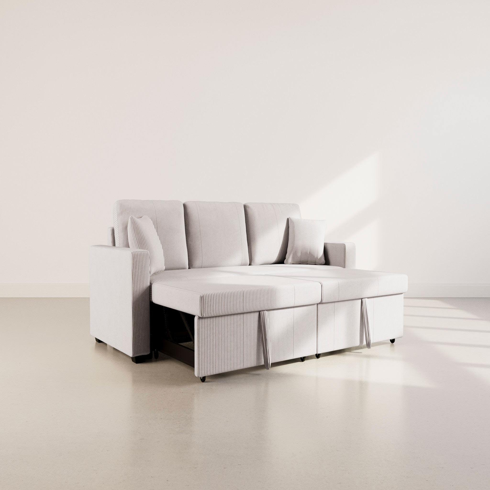 Voir la diapositive 3 : BEST MOBILIER Cyrus - canapé droit 3 places convertible en velours côtelé