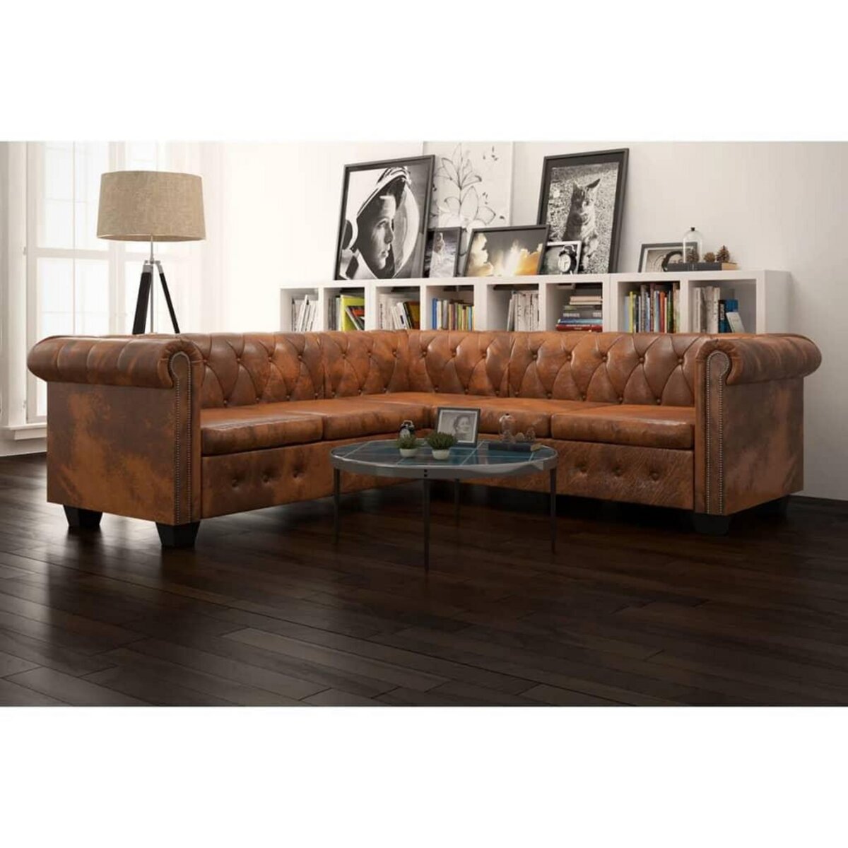 VIDAXL Canape d'angle Chesterfield 5 plcs Cuir artificiel Marron