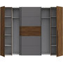 Voir la diapositive 6 : MARKET24 Armoire NARAGO - Décor Noyer Bakersfield et gris - 2 portes coulissantes + 2 portes battantes - L270 x P61 x H210 cm