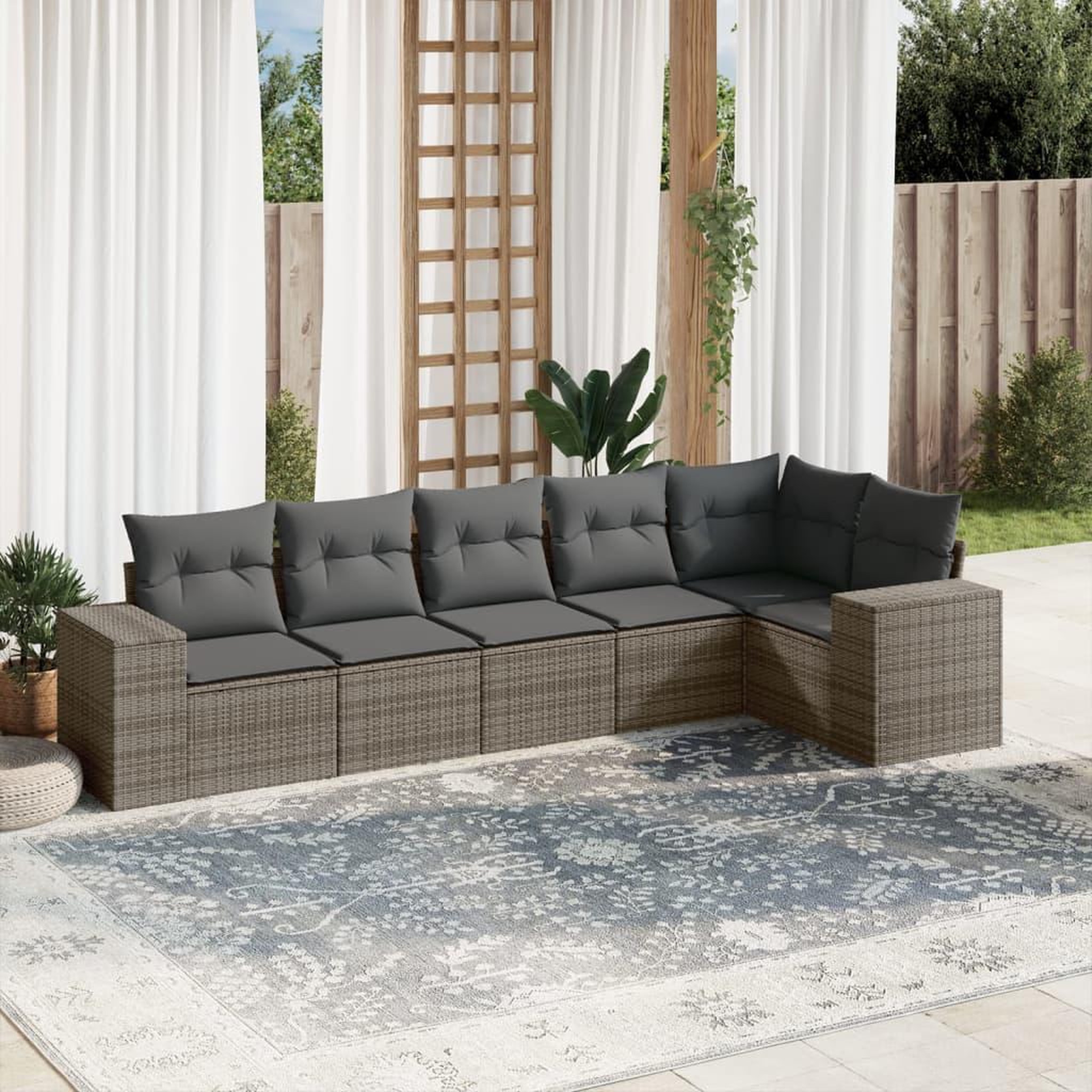 VIDAXL Salon de jardin 6 pcs avec coussins gris resine tressee