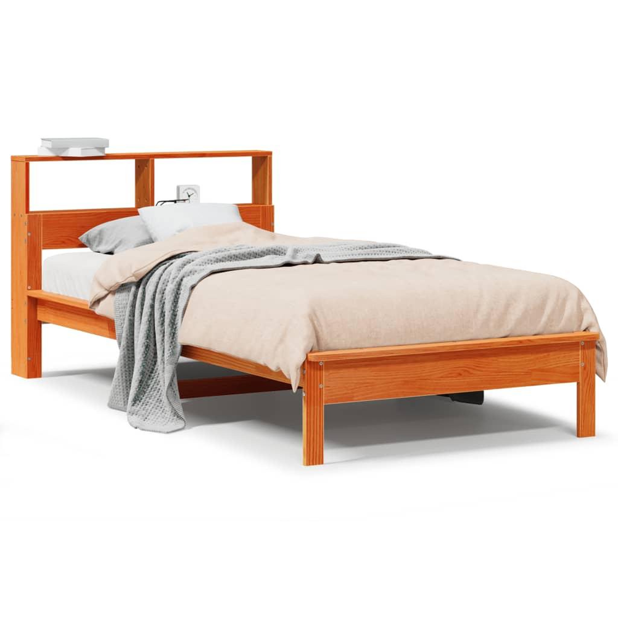 Voir la diapositive 2 : VIDAXL Lit bibliotheque sans matelas cire marron 90x200 cm pin massif