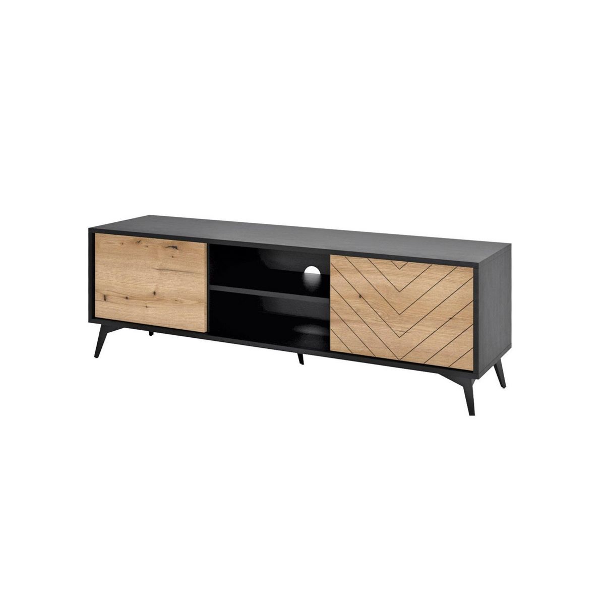 BEST MOBILIER Peter - meuble tv - effet bois et noir - 154 cm - style industriel