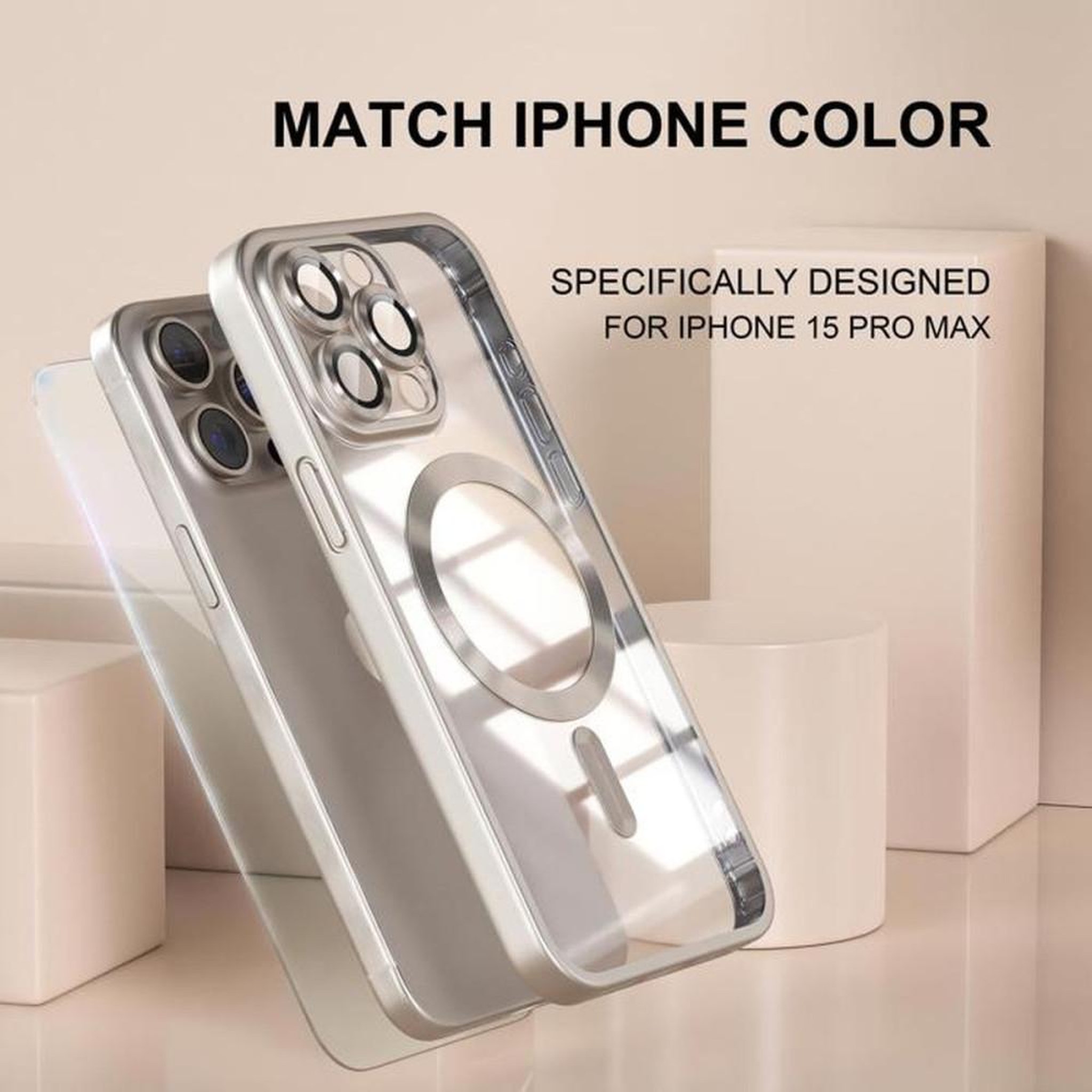 Voir la diapositive 6 : Etui magnétique TPU transparent gris avec protection intégrale des objectifs photo pour iPhone 15 Pro Max