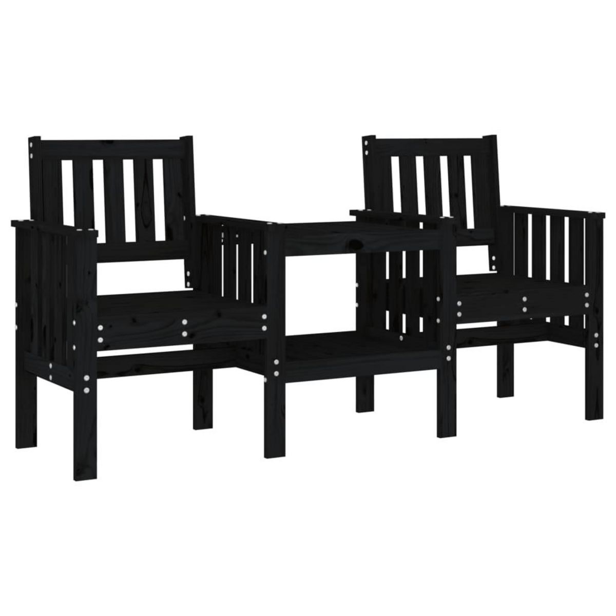 VIDAXL Banc de jardin avec table 2 places noir bois massif de pin
