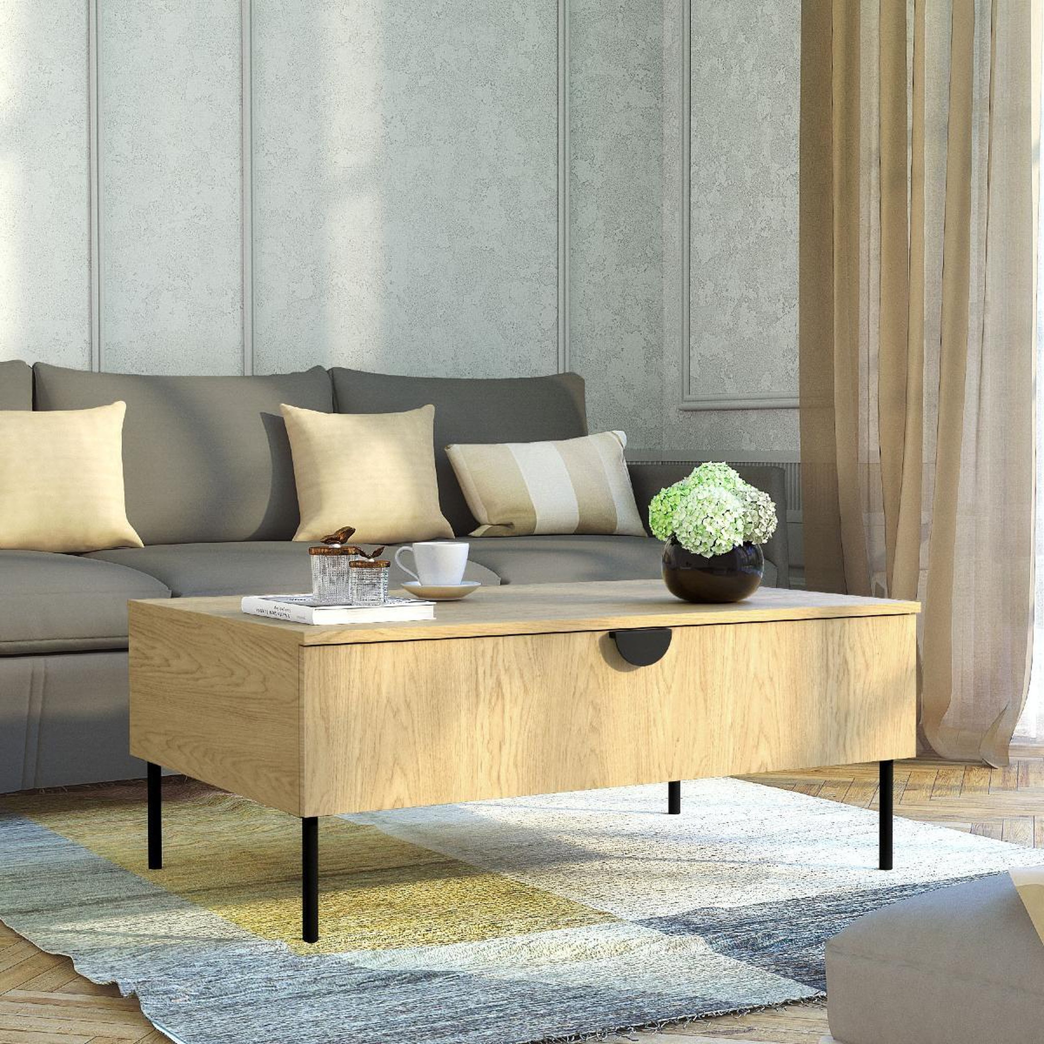 Voir la diapositive 2 : JLC KREATION Table basse moderne en bois avec tiroir dimitri