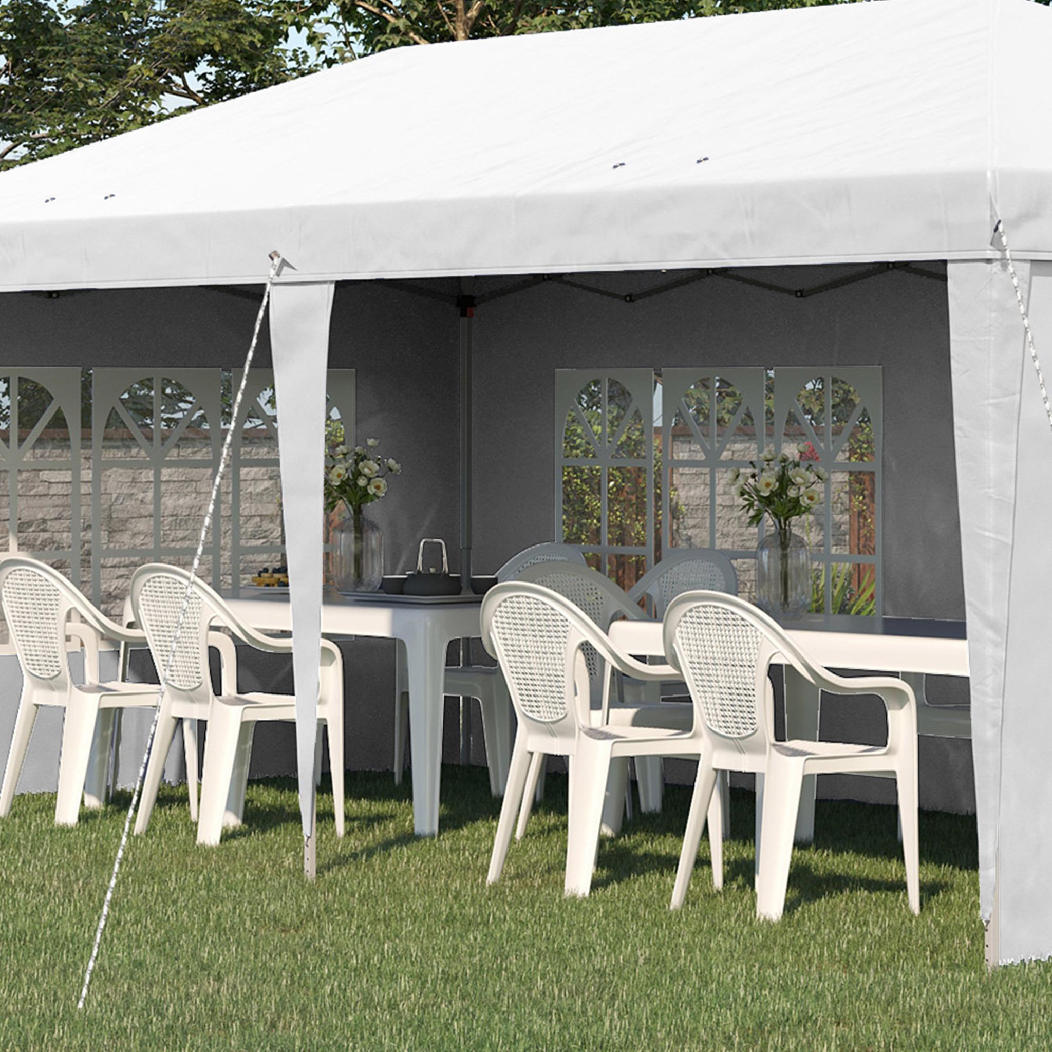 Voir la diapositive 4 : OUTSUNNY Tonnelle pop up pliante - barnum pliable - 4 cotés démontables - 4 fenêtres - acier oxford haute densité blanc