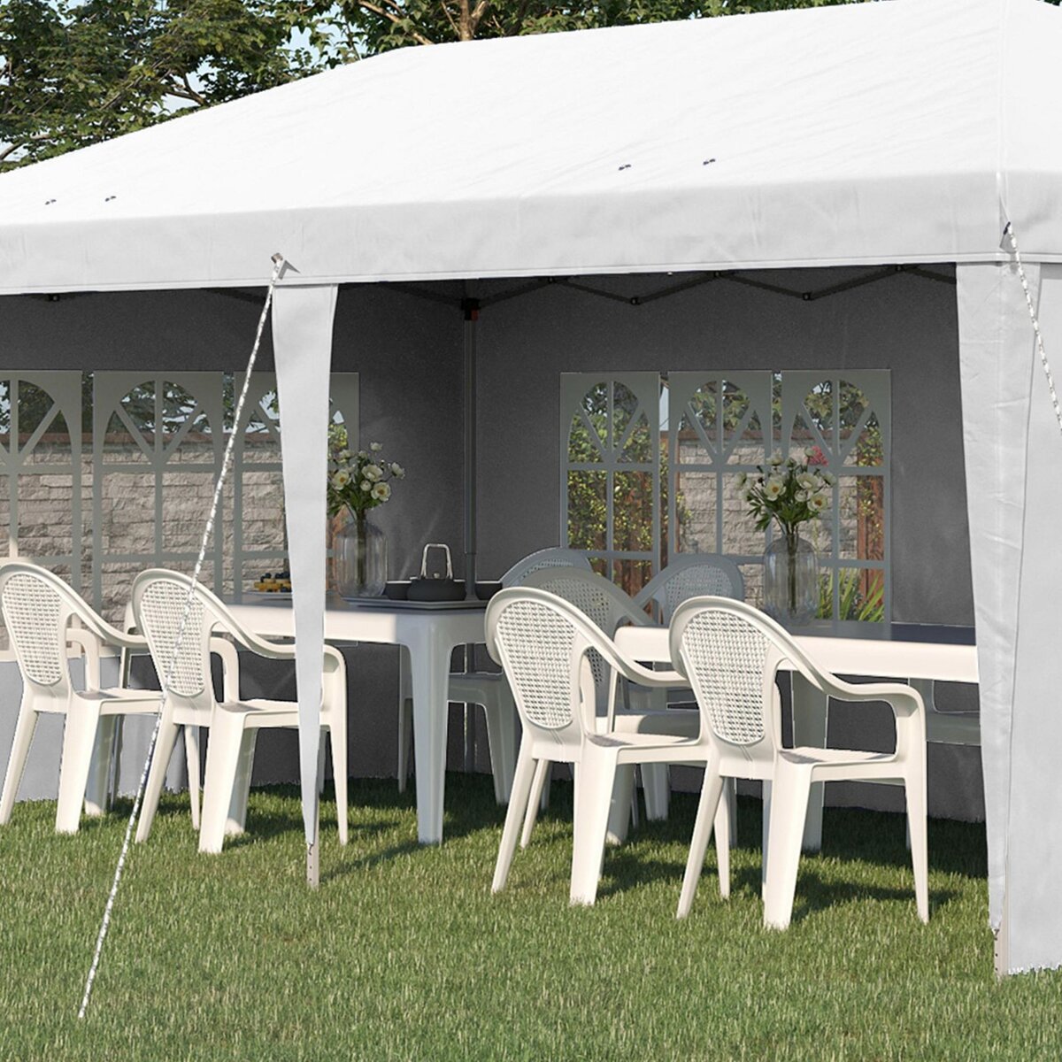 OUTSUNNY Tonnelle pop up pliante - barnum pliable - 4 cotés démontables - 4 fenêtres - acier oxford haute densité blanc