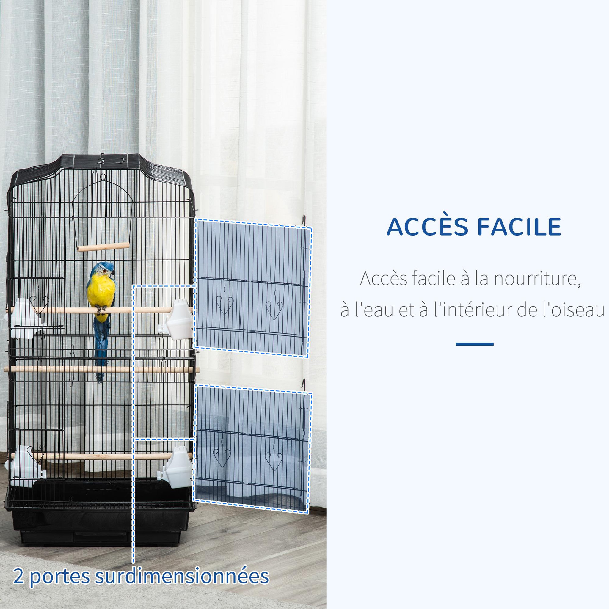 Voir la diapositive 6 : PAWHUT Cage à oiseaux volière avec mangeoires perchoirs plateau amovible dim. 46,5L x 35,5l x 92H cm métal PS noir