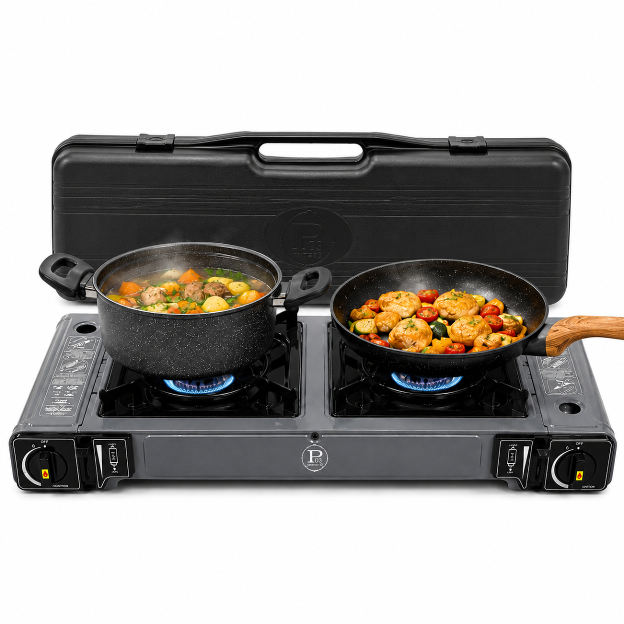 INTEC Réchaud à gaz 2 bruleurs 3800w fonctionne avec cartouche de gaz un2037- plaque de cuisson portable camping intec