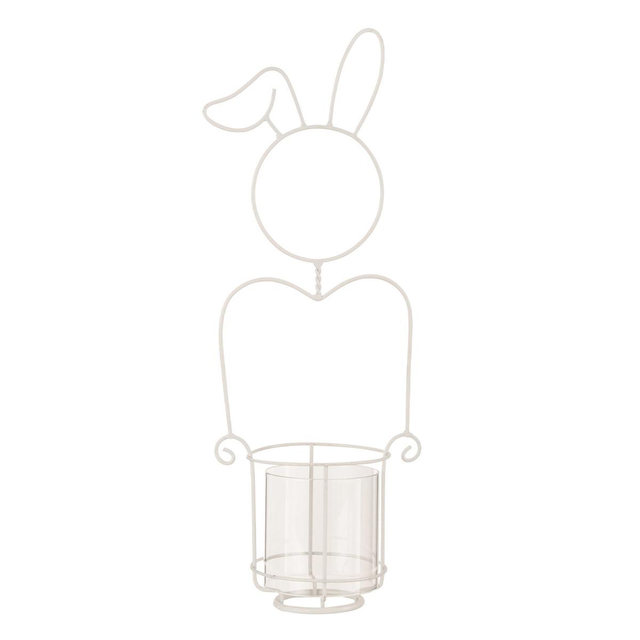 J-LINE Photophore Déco en Métal  Lapin  49cm Blanc