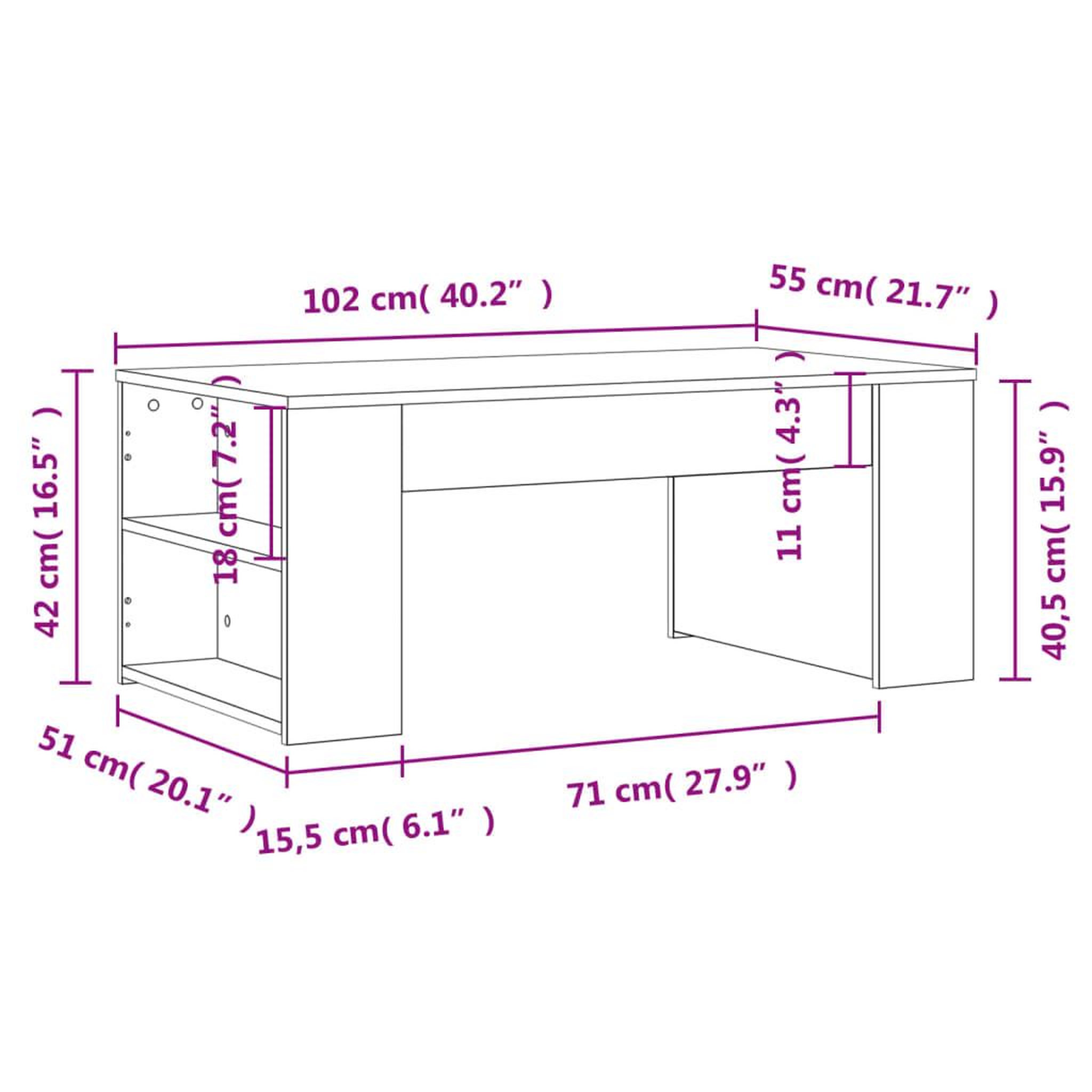 Voir la diapositive 6 : VIDAXL Table basse noir 102x55x42 cm bois d'ingenierie
