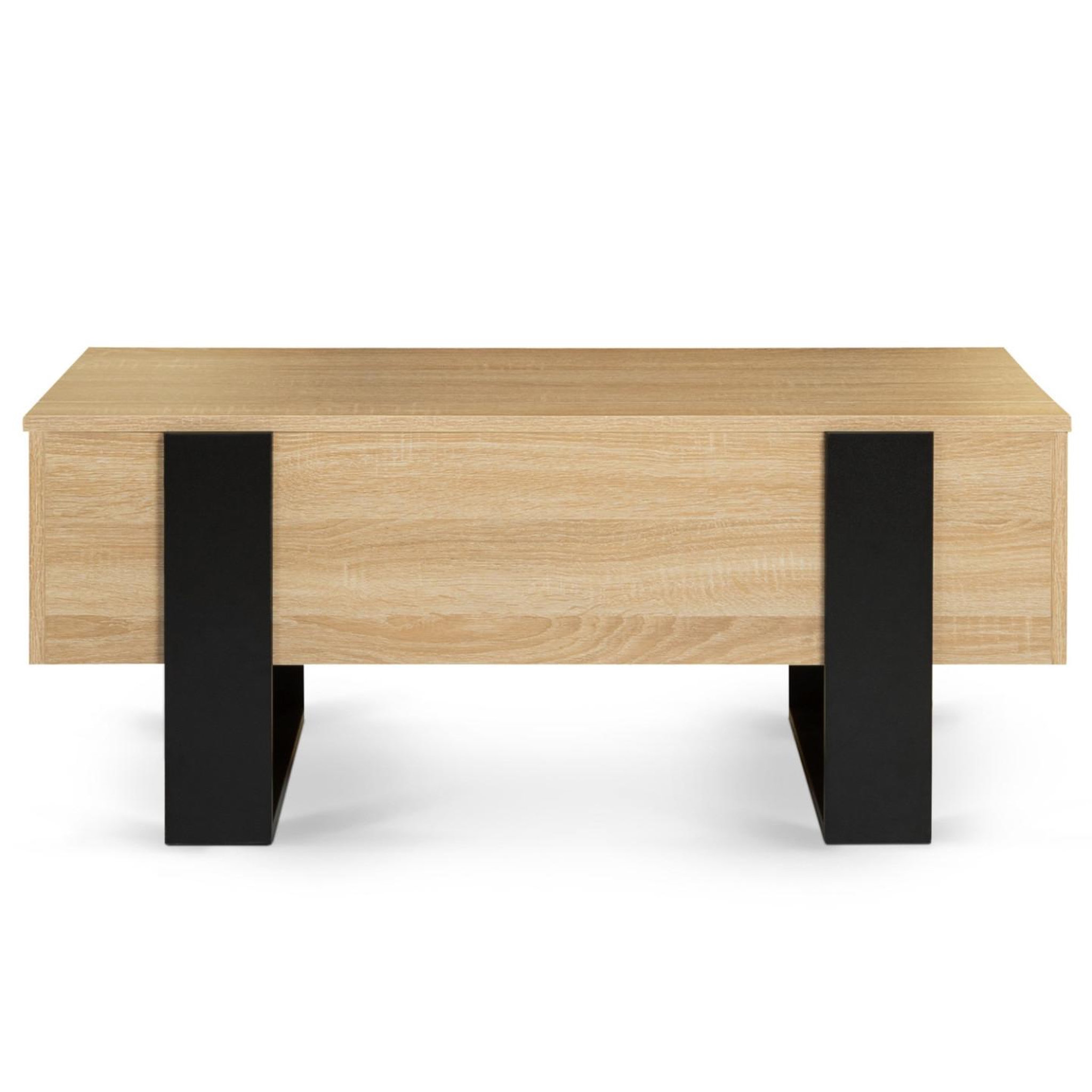 Voir la diapositive 3 : ID MARKET Table basse plateau relevable rectangulaire phoenix bois et noir