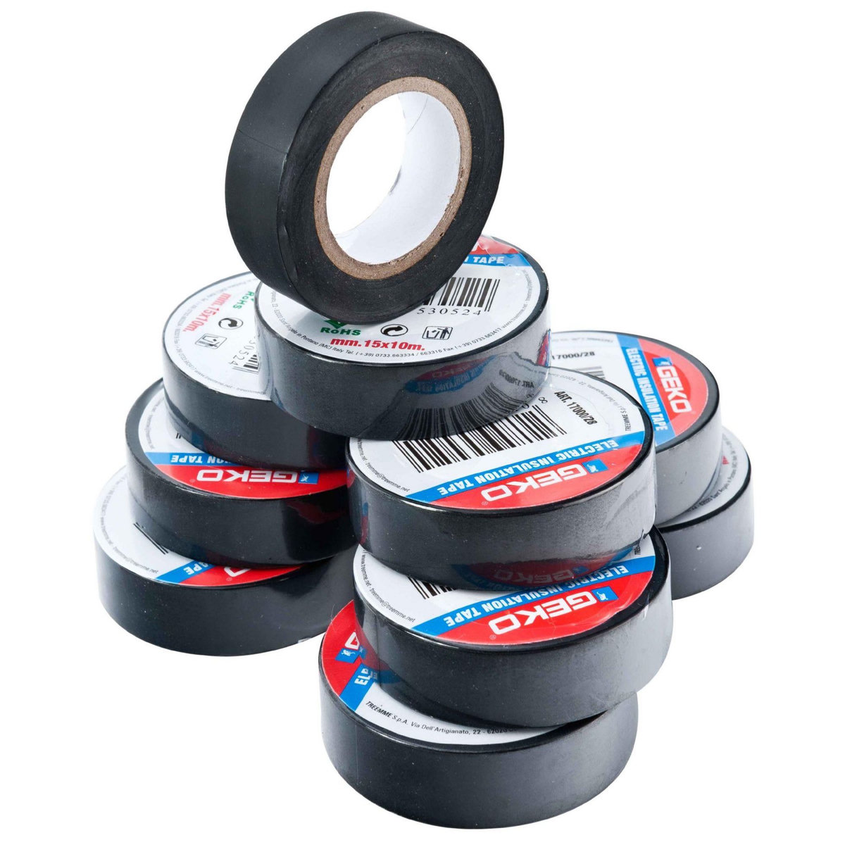 Geko Ruban adhésif noir 10 rouleaux 15mm x 10m Geco