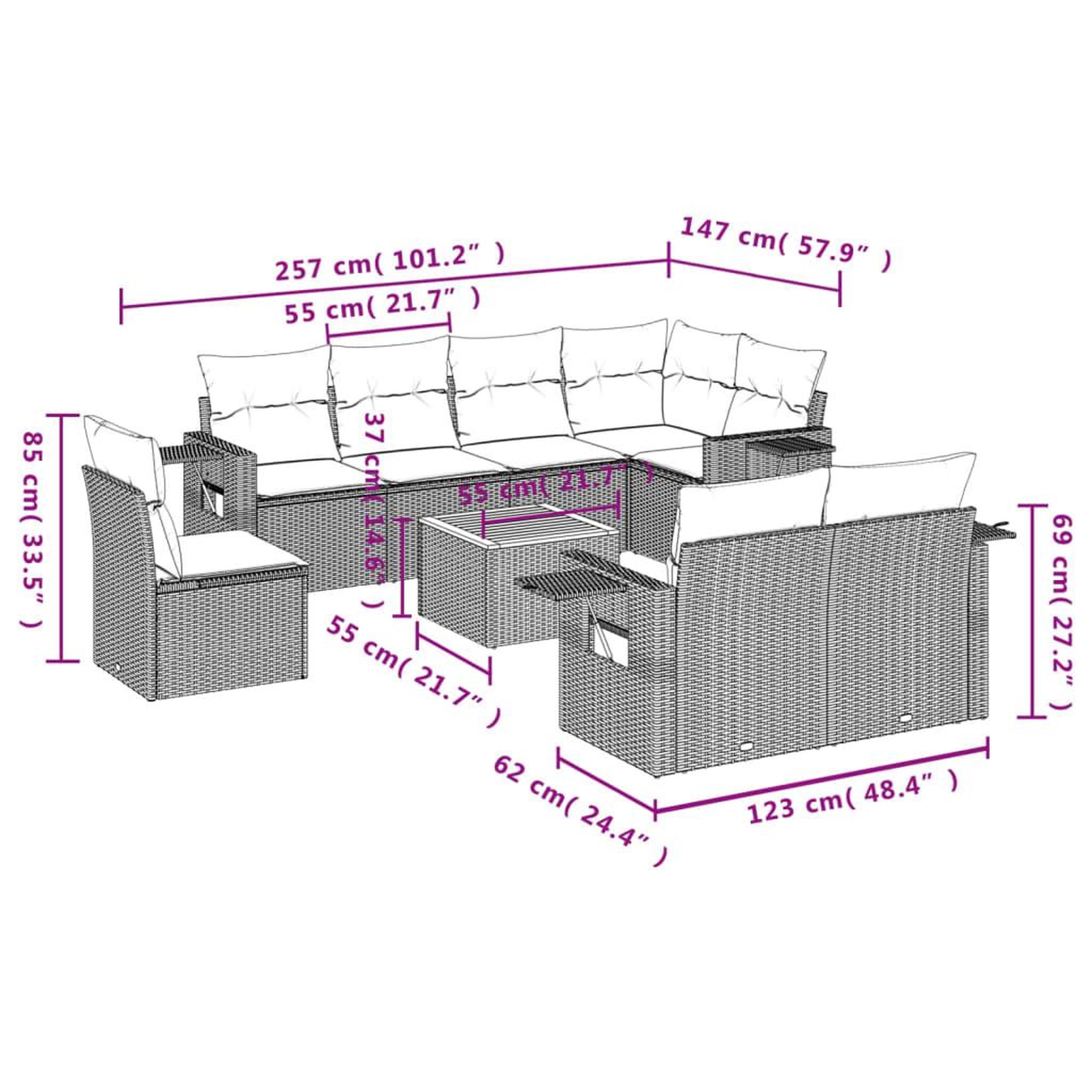 Voir la diapositive 4 : VIDAXL Salon de jardin avec coussins 9pcs melange beige resine tressee