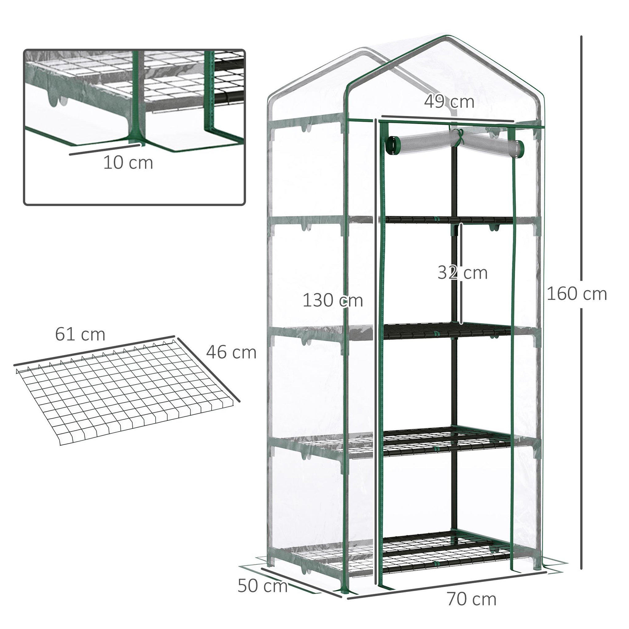 Voir la diapositive 3 : OUTSUNNY Serre de jardin balcon étagère serre 4 niveaux 0,7l x 0,5l x 1,6h m acier époxy bâche amovible pvc haute densité transparente