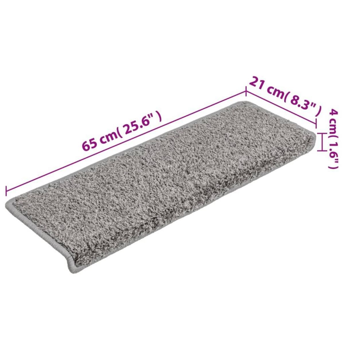 VIDAXL Tapis d'escalier 10 pcs 65x21x4 cm Gris