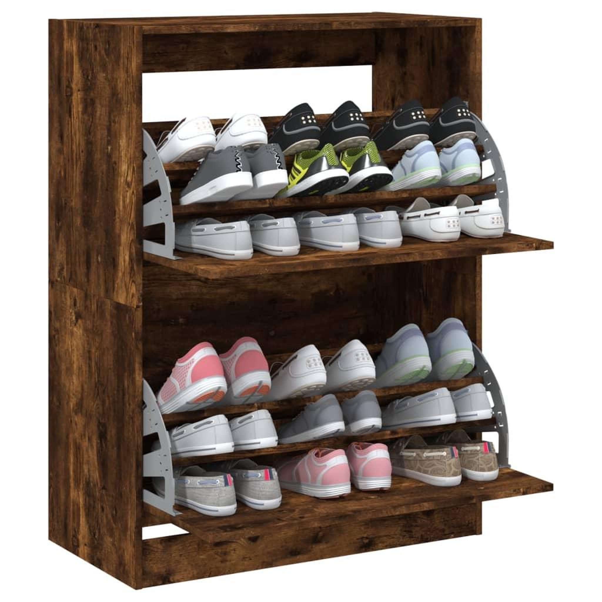 Voir la diapositive 4 : VIDAXL Armoire a chaussures 2 tiroirs rabattables chene fume
