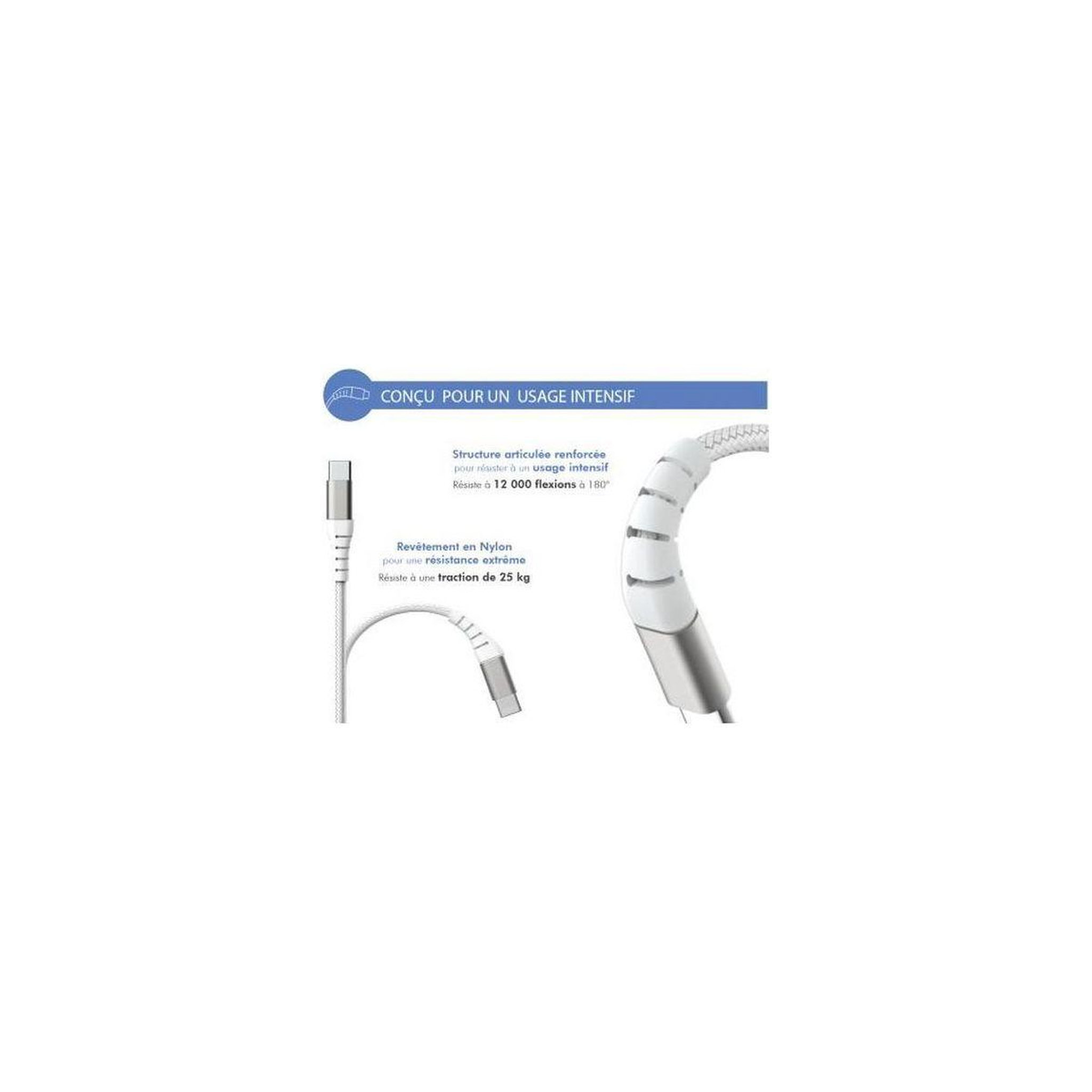 Voir la diapositive 3 : FORCE POWER Câble Lightning USB-A/Lightning MFI 2m blanc