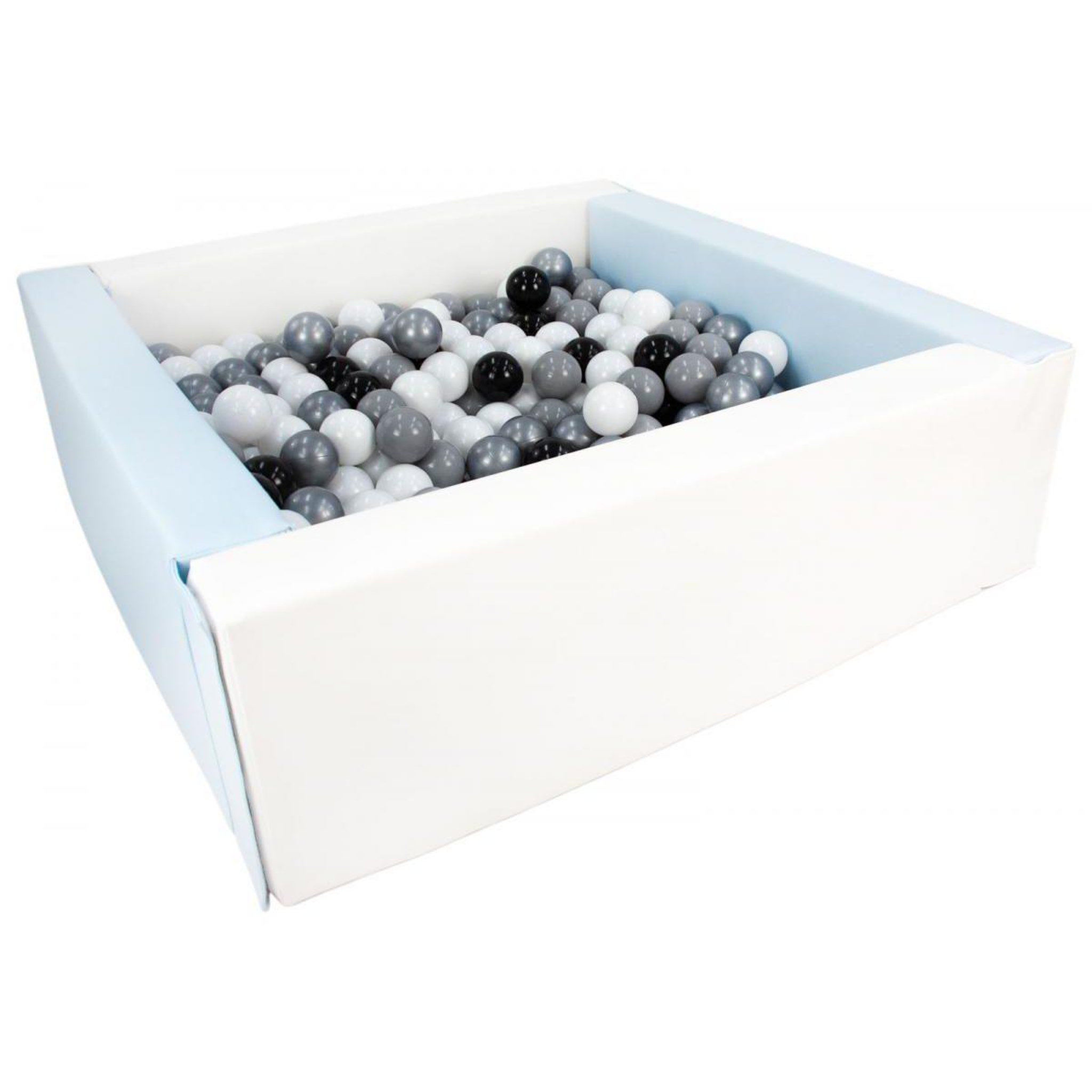 VELINDA Piscine à balles carrée avec 300 balles - blanc, bleu (pastel)/noir, blanc, gris, argent