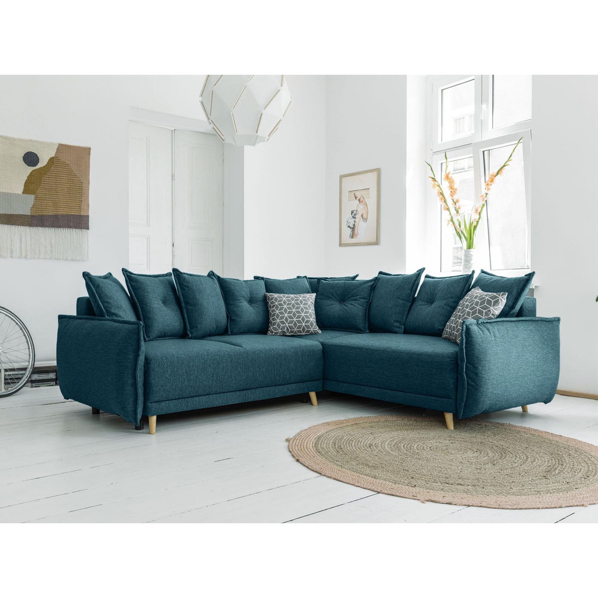 BEST MOBILIER Lena - canapé d'angle convertible - avec coffre - style scandinave - 5 places - droit