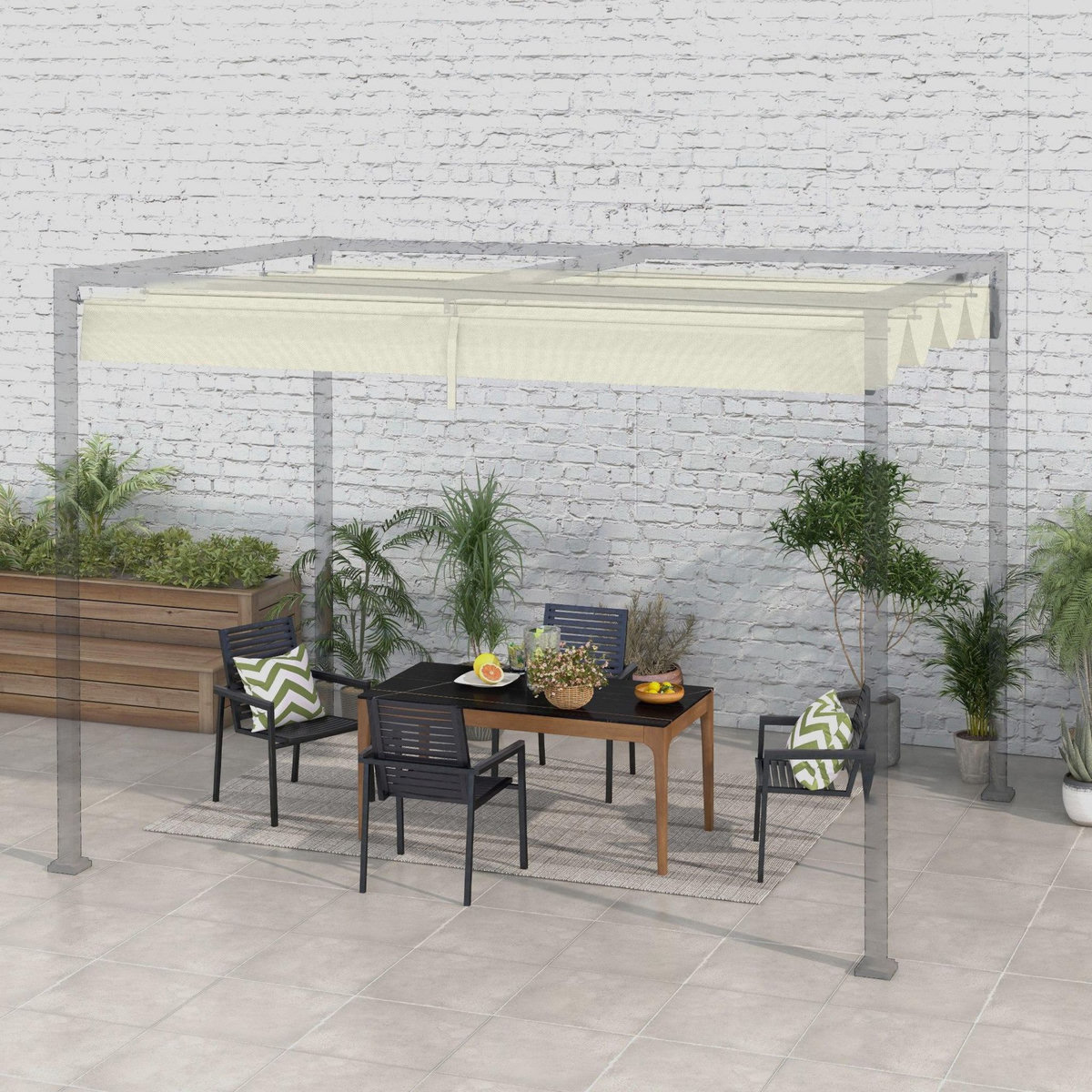 OUTSUNNY Toile de rechange pour pergola rétractable 3 x 2,15 m polyester haute densité 180 g/m² anti-UV30+ crème