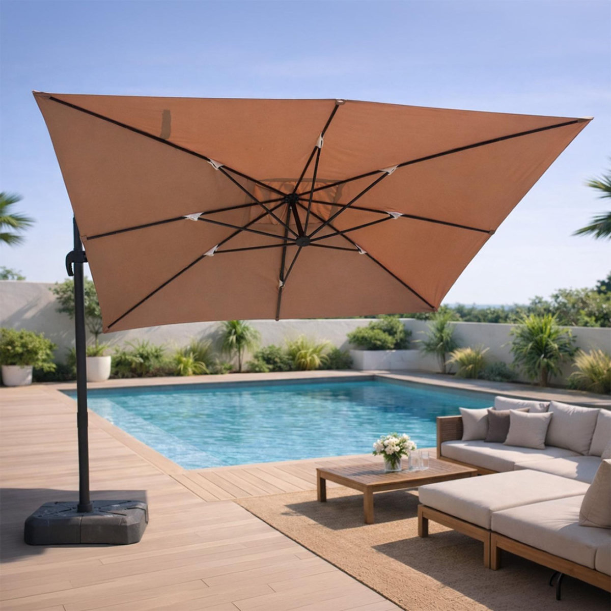 CONCEPT USINE Parasol rectangulaire 3x4m déporté rotatif taupe en aluminium CESARE