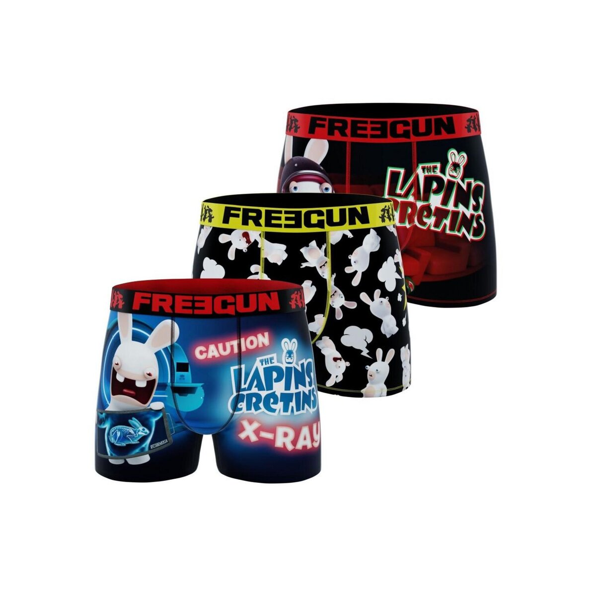 FREEGUN Lot de 3 boxers enfant Lapins Crétins