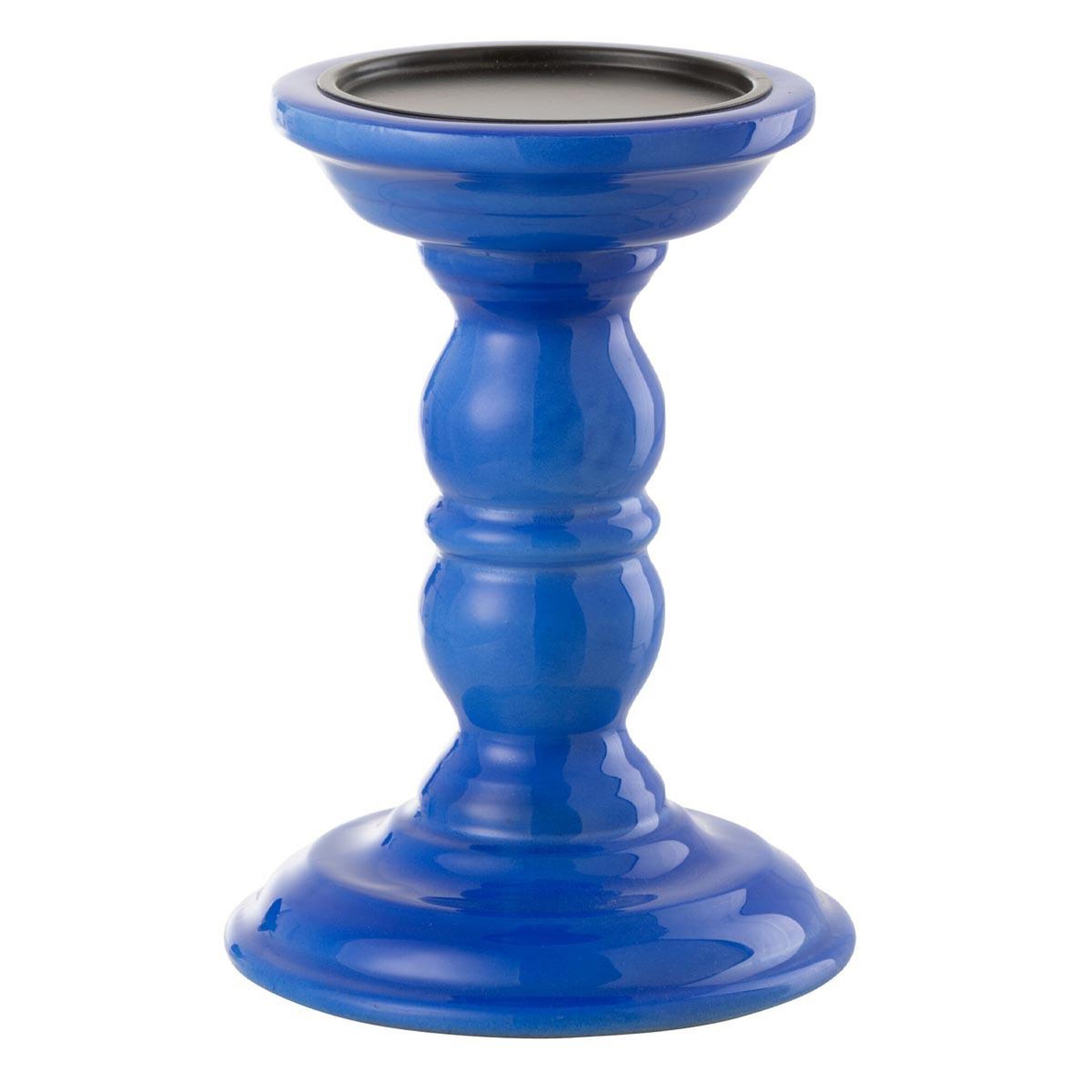 J-LINE Bougeoir haltère en bois  waldo  17cm bleu