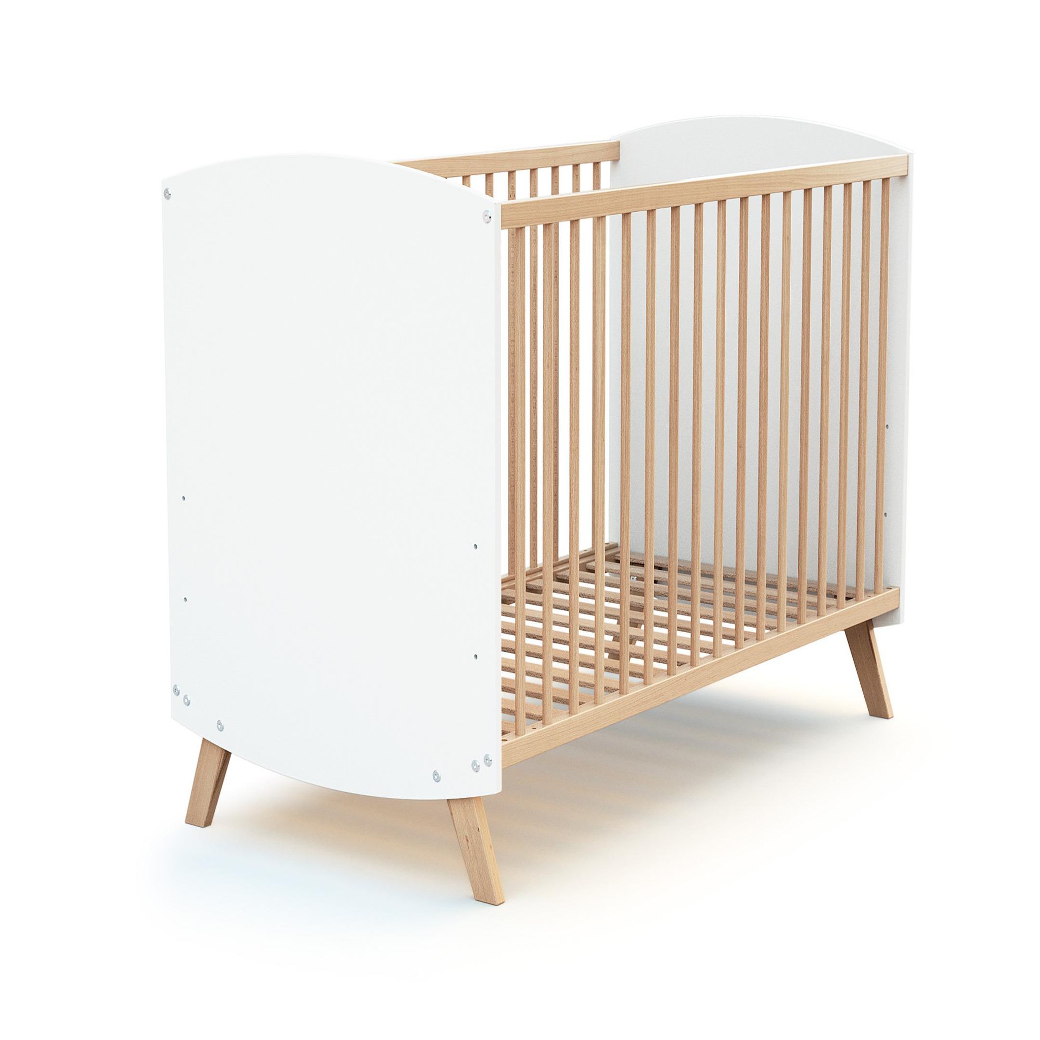 Voir la diapositive 4 : AT4 Lit bébé en bois 60 x 120 cm scandinave blanc et hêtre