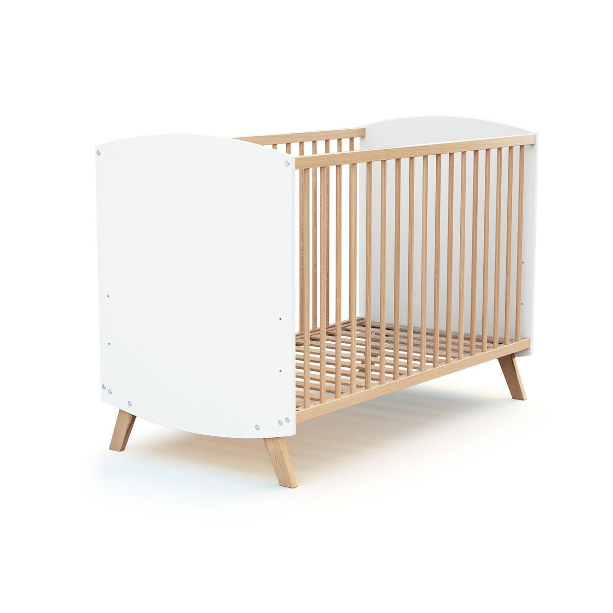 AT4 Lit bébé en bois 60 x 120 cm SCANDINAVE Blanc et Hêtre